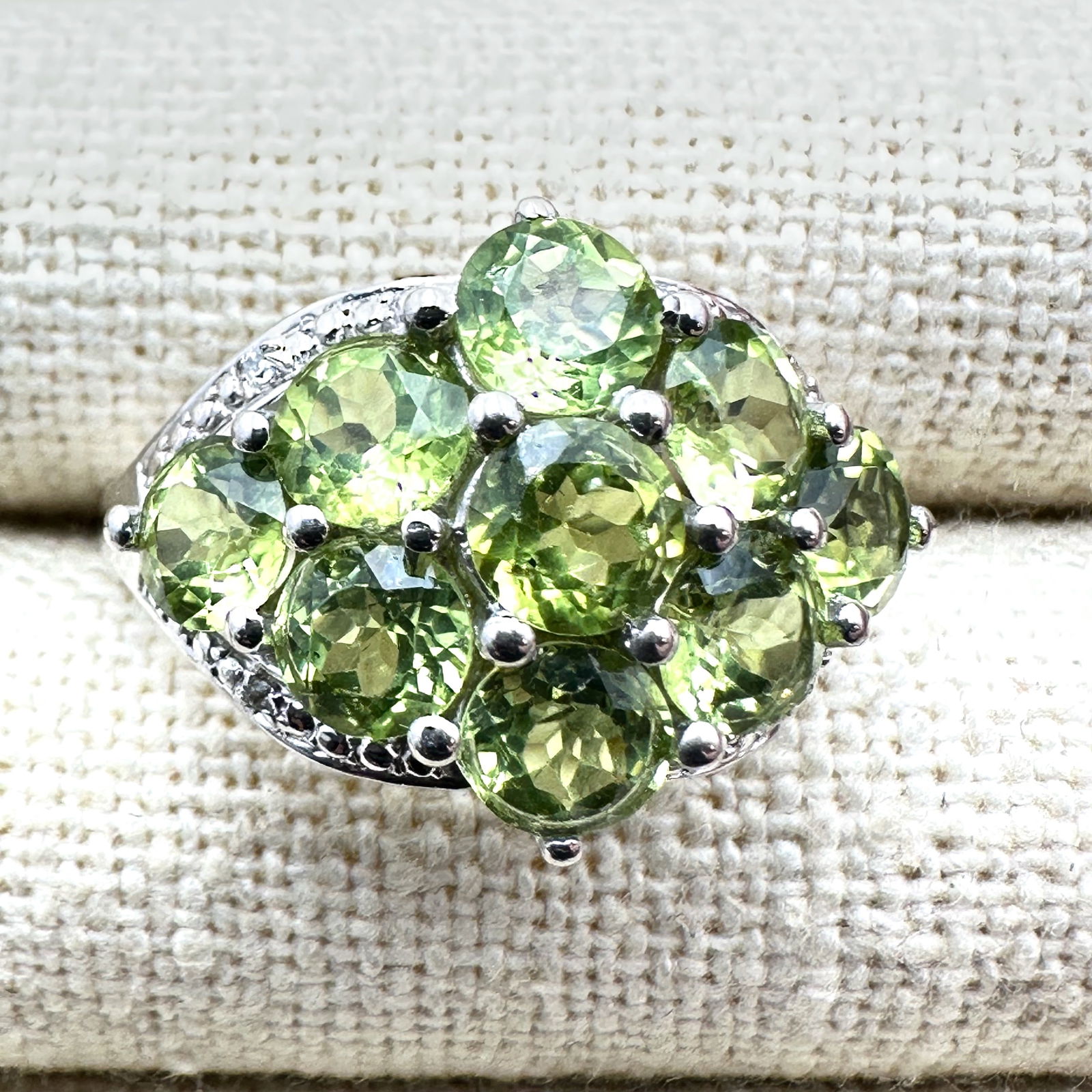 Chuck Clemency STS Green Gemstone Cluster Ring Sterling Silver Size 9 (1 of 2)