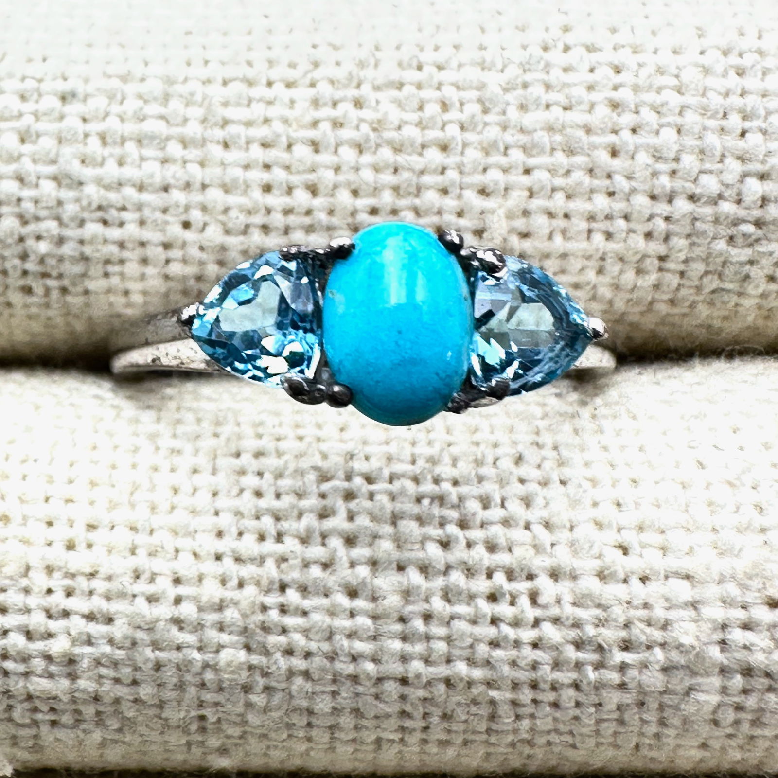 Turquoise And Blue Topaz Sterling Silver Ring Size 8 (1 of 2)