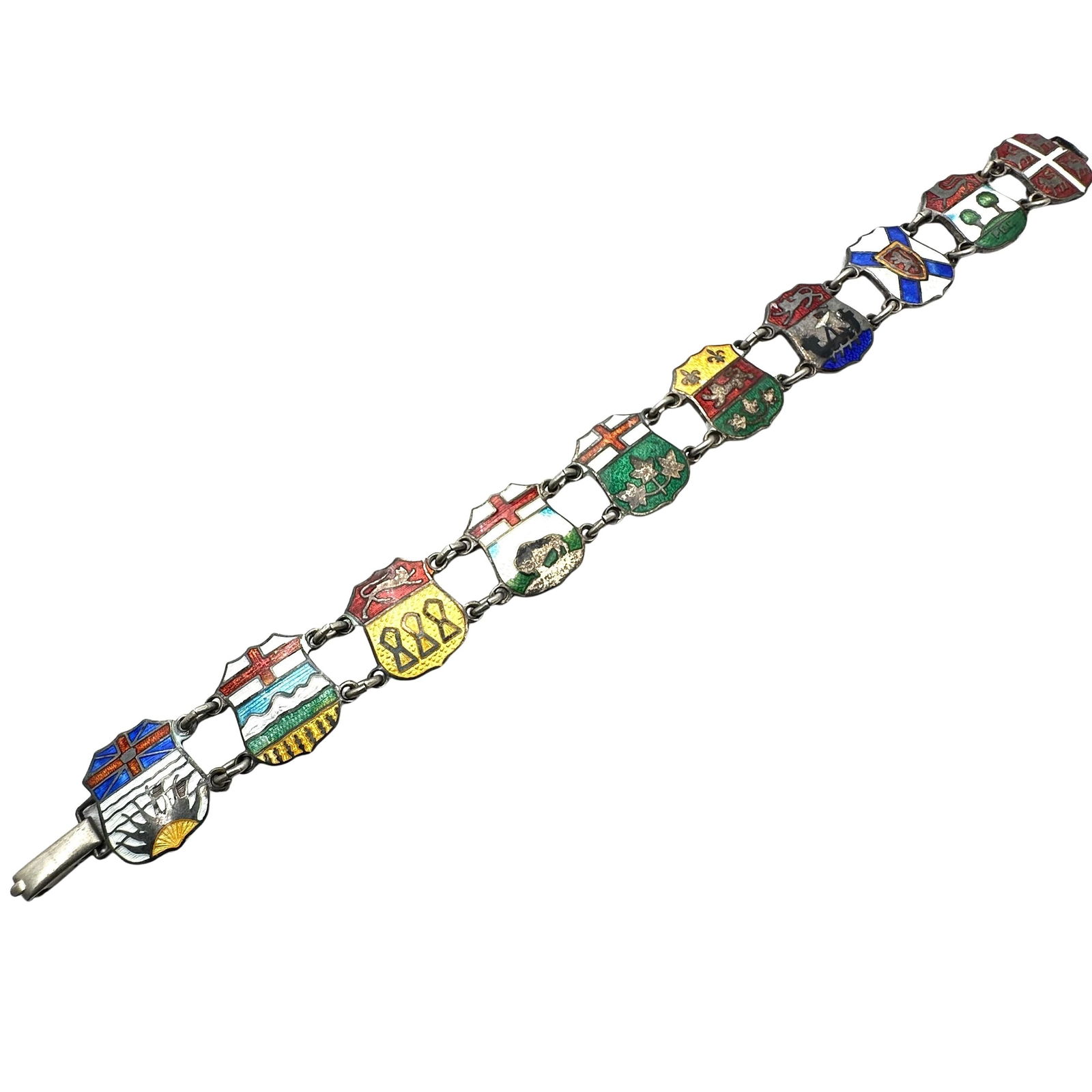 Vintage Antique Sterling Silver Enamel Crest Bracelet Made in Canada 7 Inch: Vintage Antique Sterling Silver Enamel Crest Bracelet Made in Canada 7 Inch