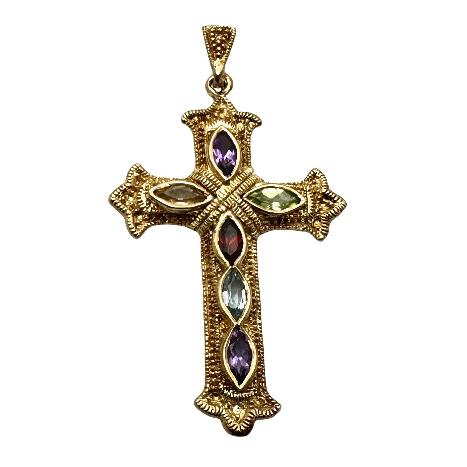 Multi Gemstone Gold Over Sterling Silver 2 Inch Cross Pendant (1 of 2)