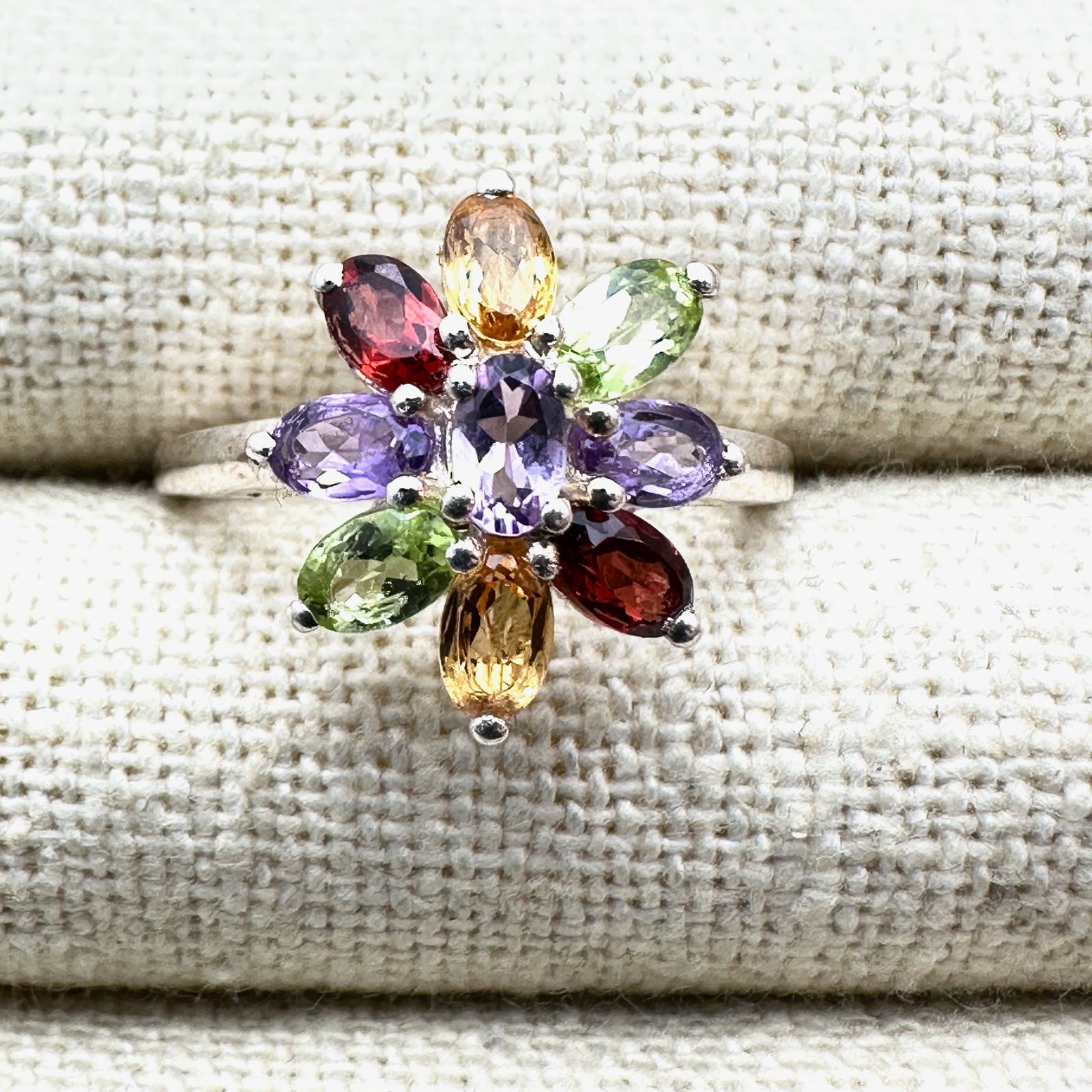 Multi Gemstone Sterling Silver Ring Size 8: Multi Gemstone Sterling Silver Ring Size 9