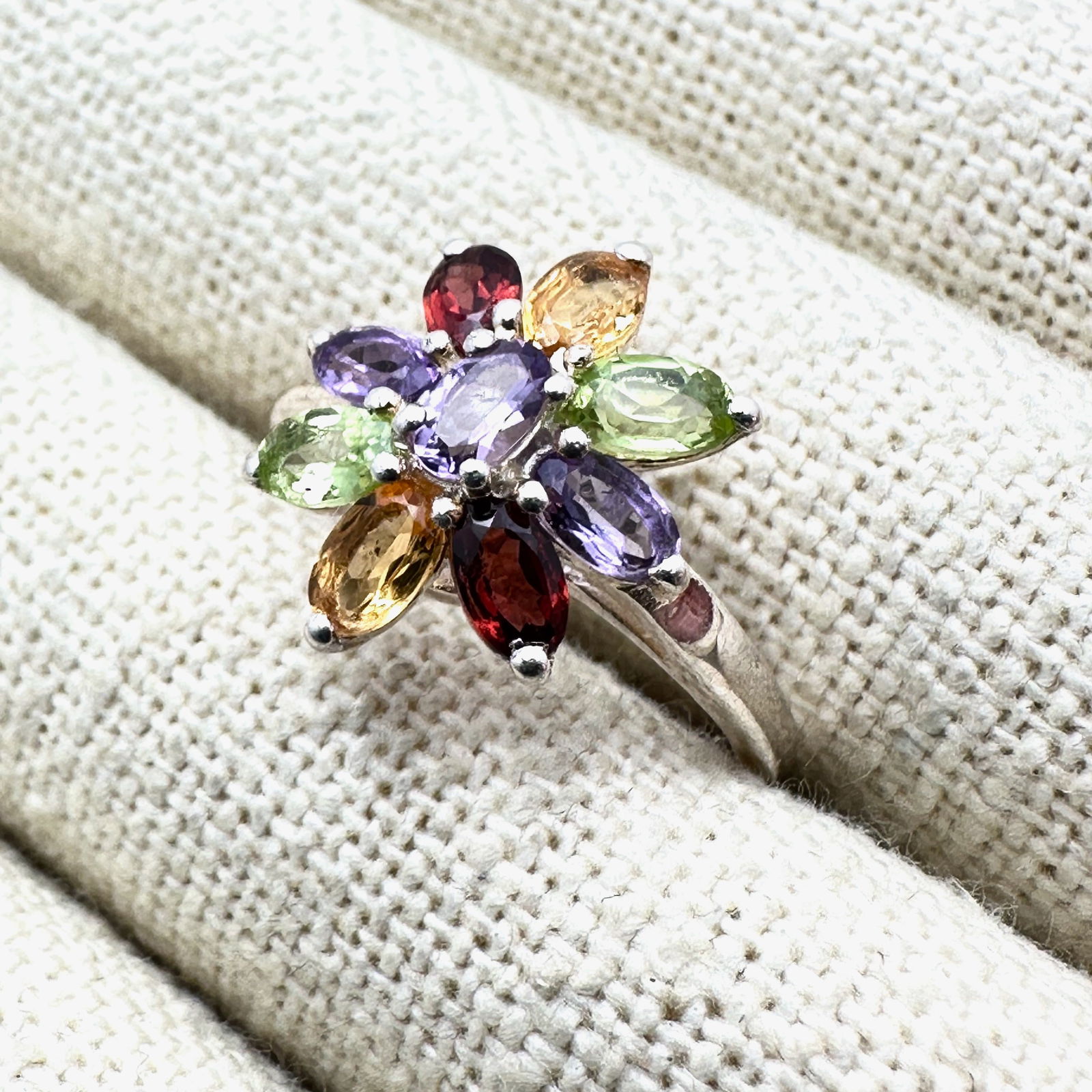 Multi Gemstone Sterling Silver Ring Size 8 - 2