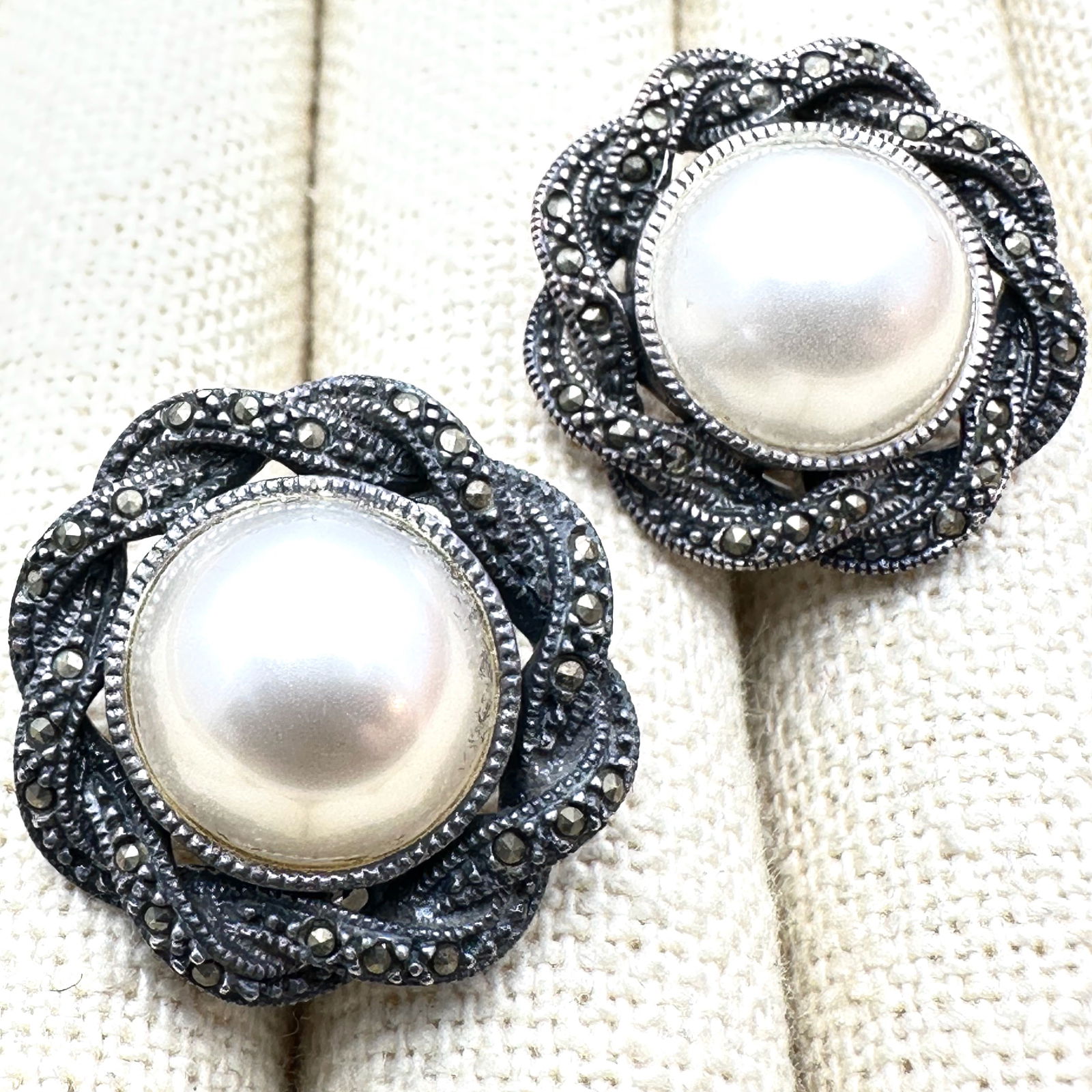 Judith Jack Pearl Marcasite Sterling Silver Lever Back Pierced Earrings: Judith Jack Pearl Marcasite Sterling Silver Lever Back Pierced Earrings