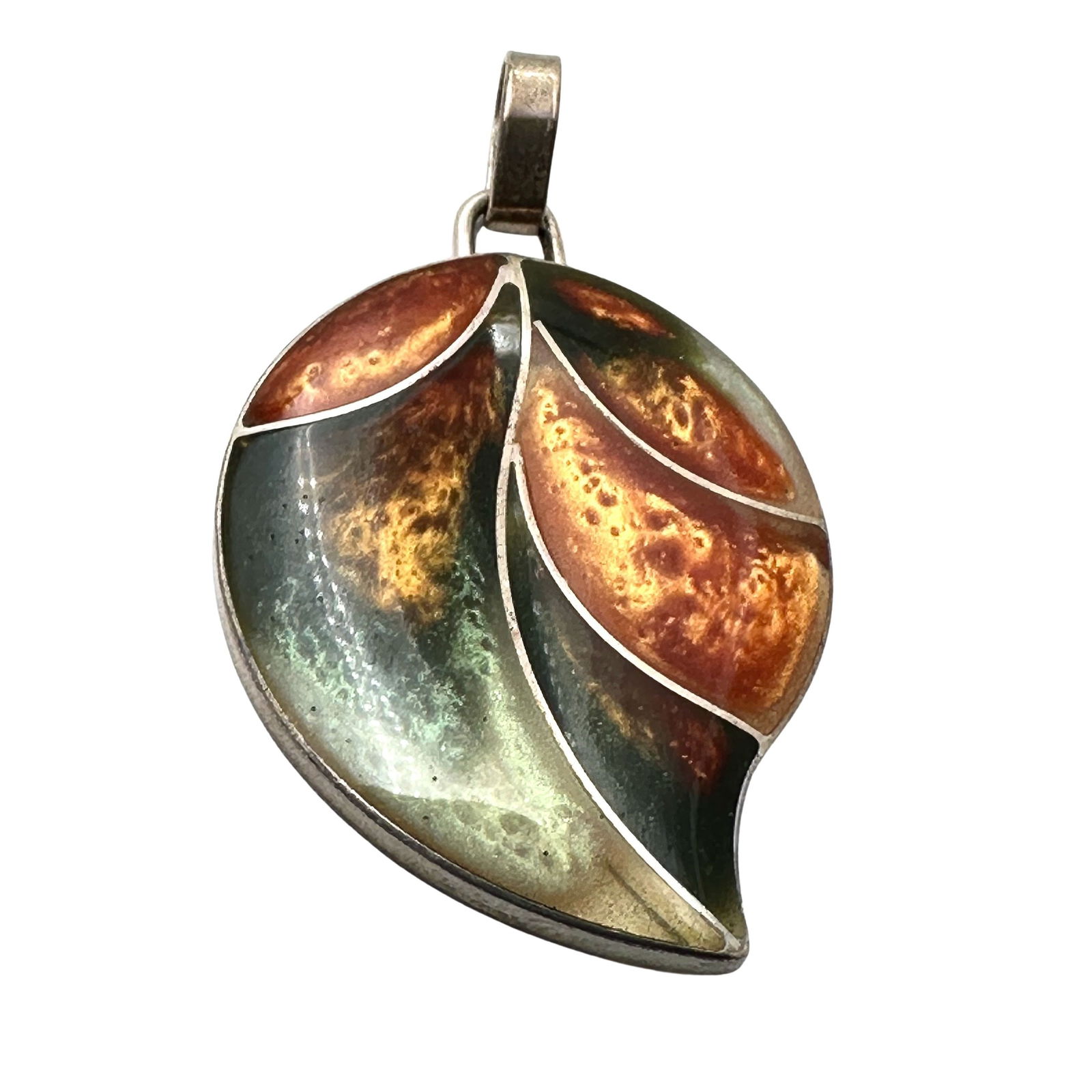 Multicolor Leaf Sterling Silver Pendant 2 Inch: Multicolor Leaf Sterling Silver Pendant 2 Inch