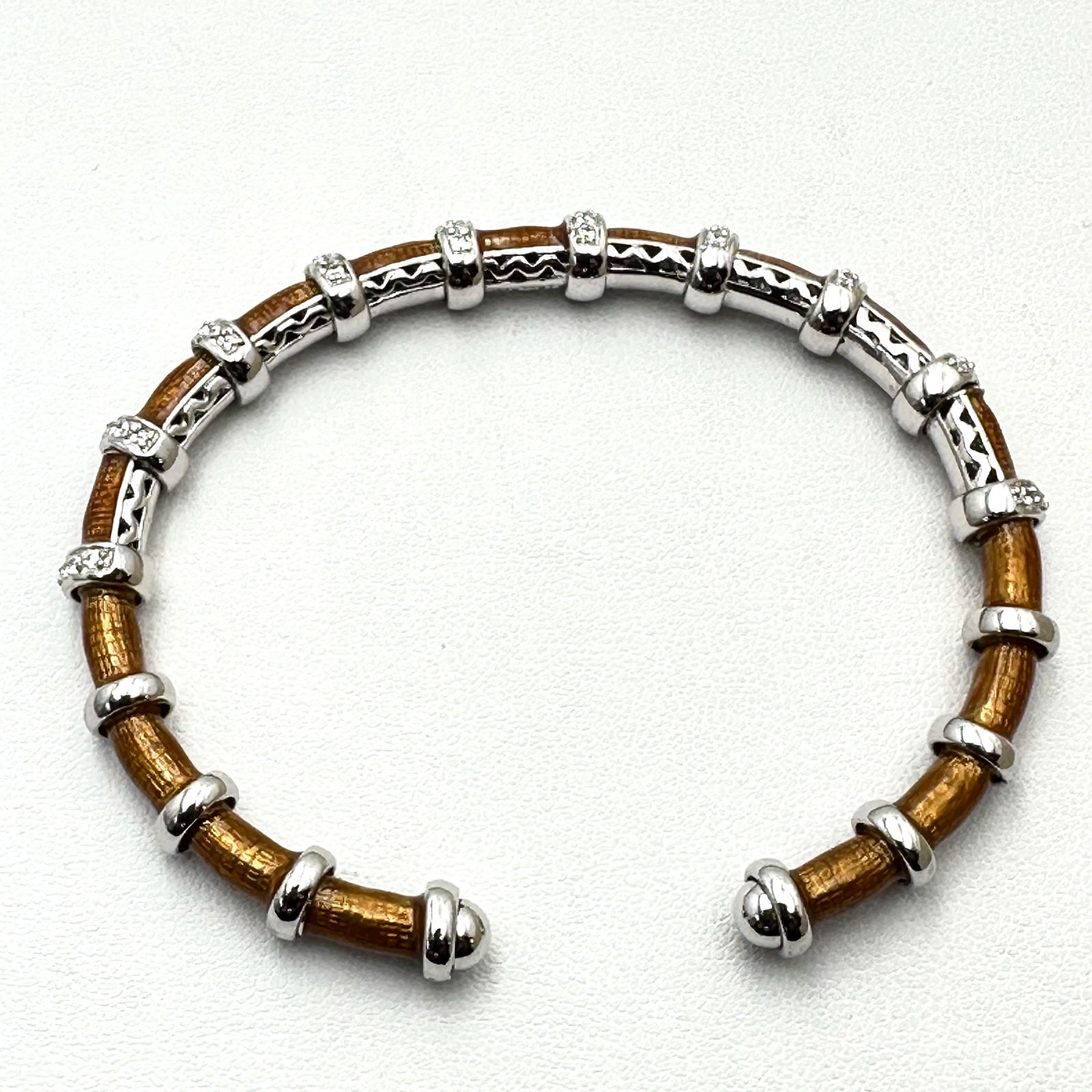 Joseph Esposito CZ Enamel Sterling Silver Cuff Bracelet 7 Inch 21 Grams: Joseph Esposito CZ Enamel Sterling Silver Cuff Bracelet 7 Inch 21 Grams