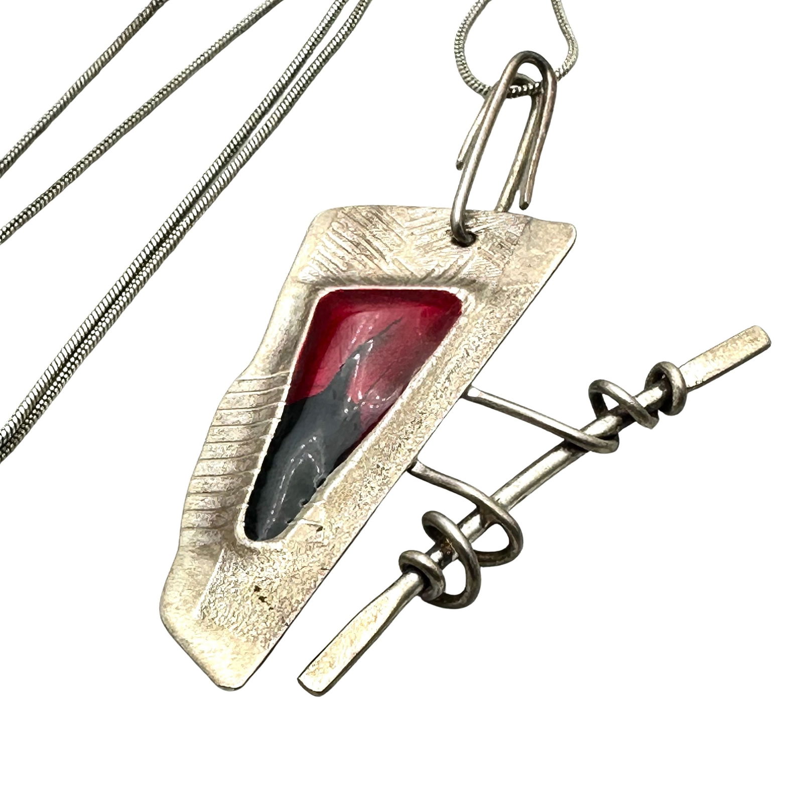 Artisan Signed Enamel Sterling Silver Pendant Necklace 2 Inch Pendant 18 Inch Chain (1 of 2)