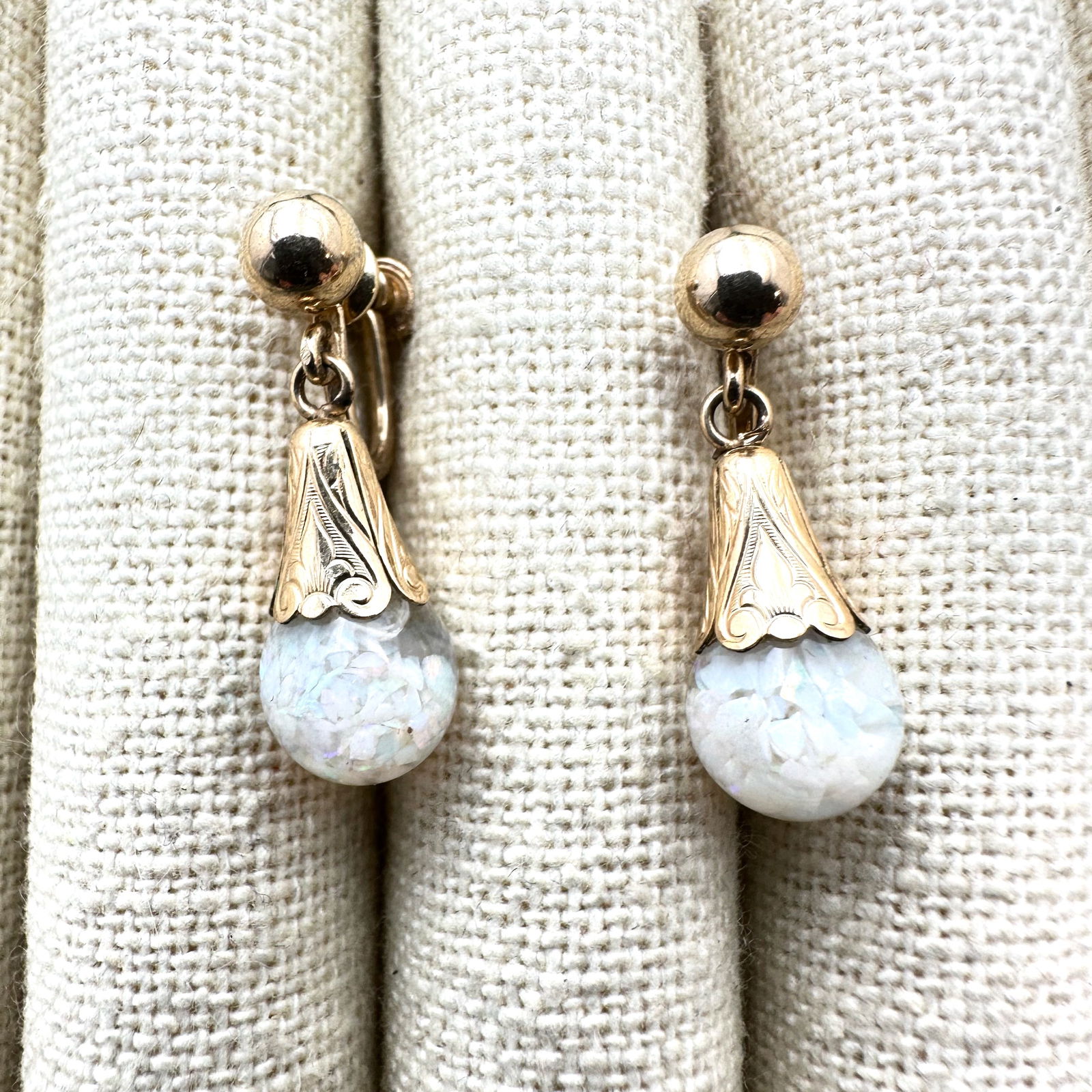 Vintage Van Dell 12K Gold Filled Floating Opal Earrings (1 of 2)