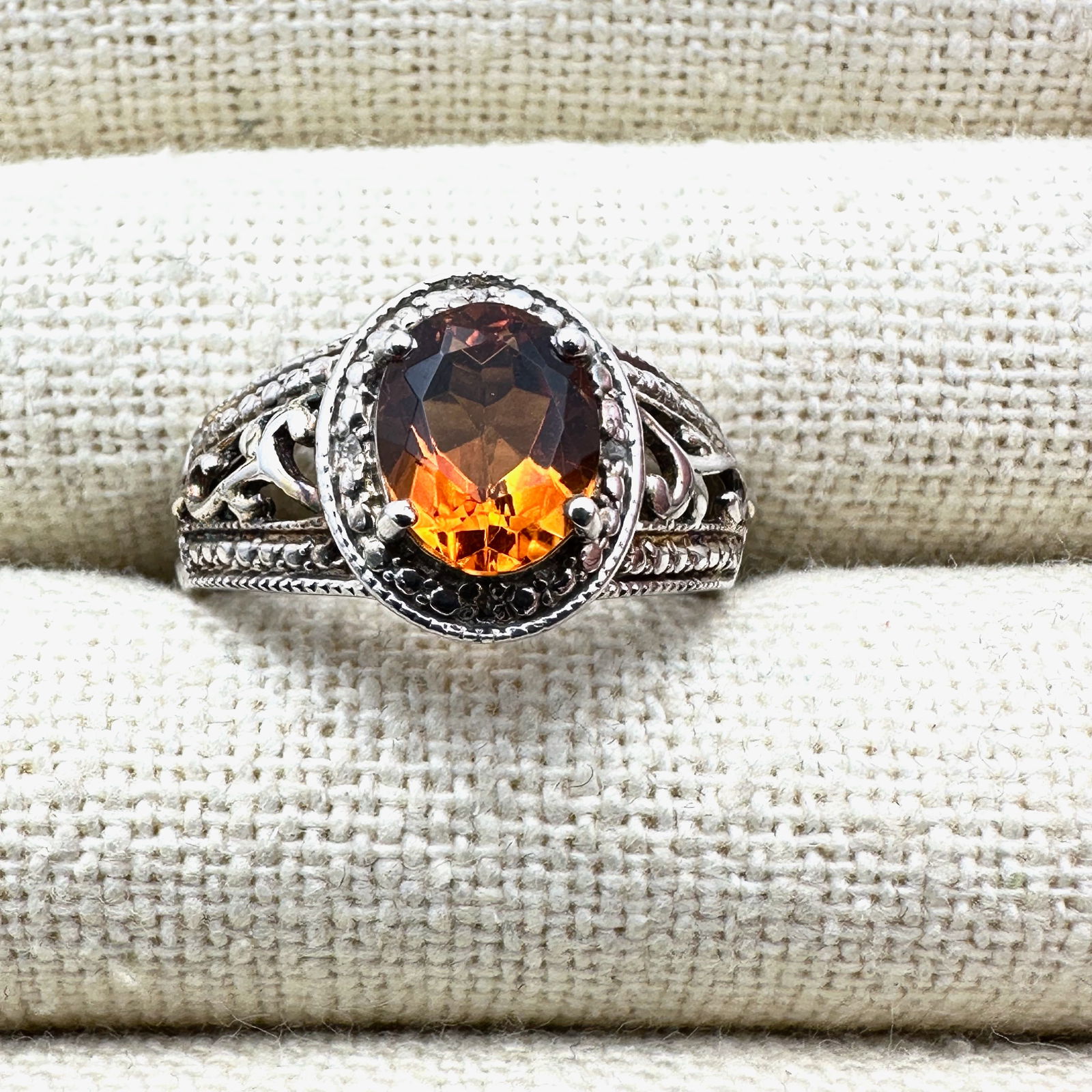 Orange Gemstone Sterling Silver Filigree Design Ring Size 9 (1 of 2)