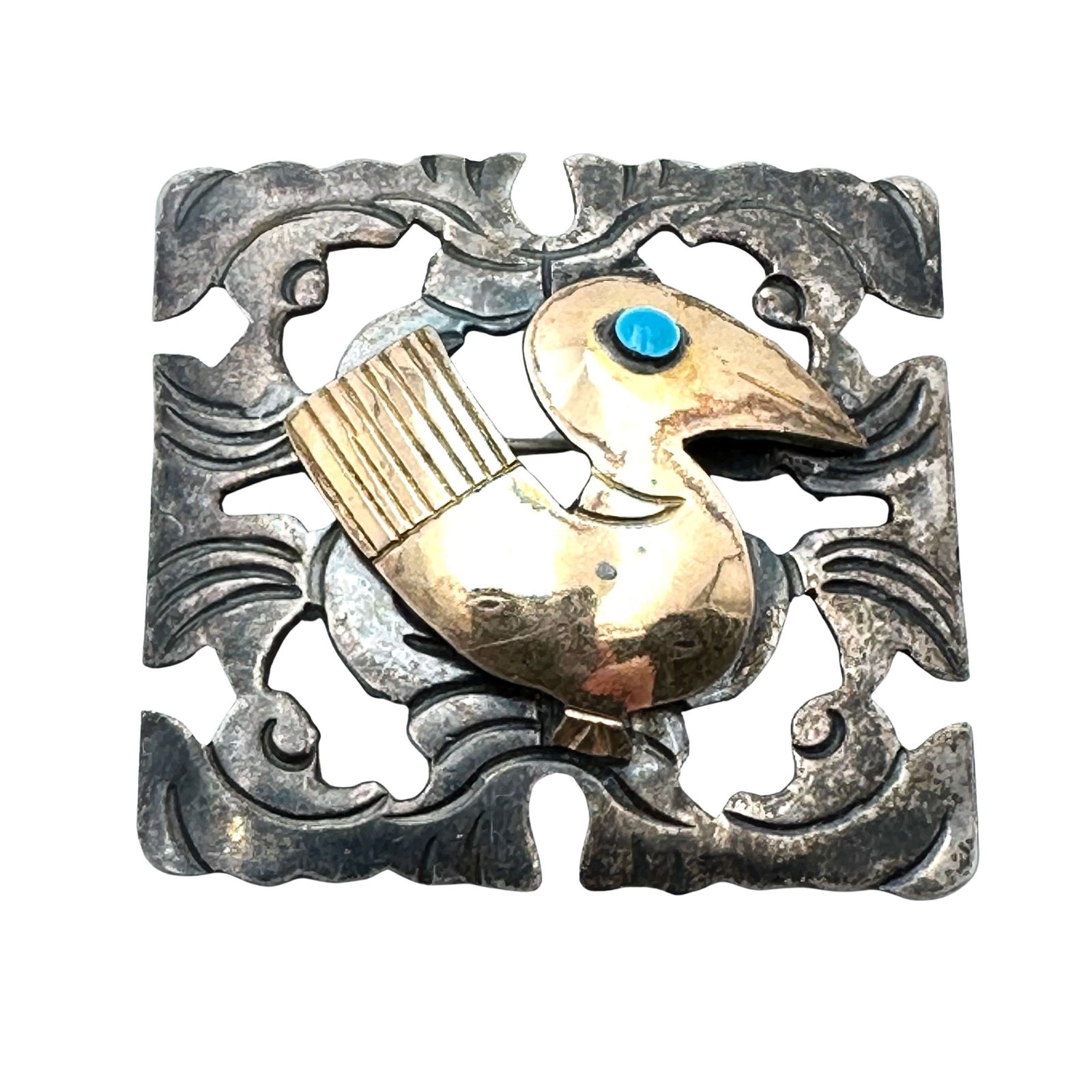 Antique Vintage Mexico 14K Gold Sterling Silver Bird Brooch Pin 1.75 Inch 16 Grams: Antique Vintage Mexico 14K Gold Sterling Silver Bird Brooch Pin 1.75 Inch 16 Grams