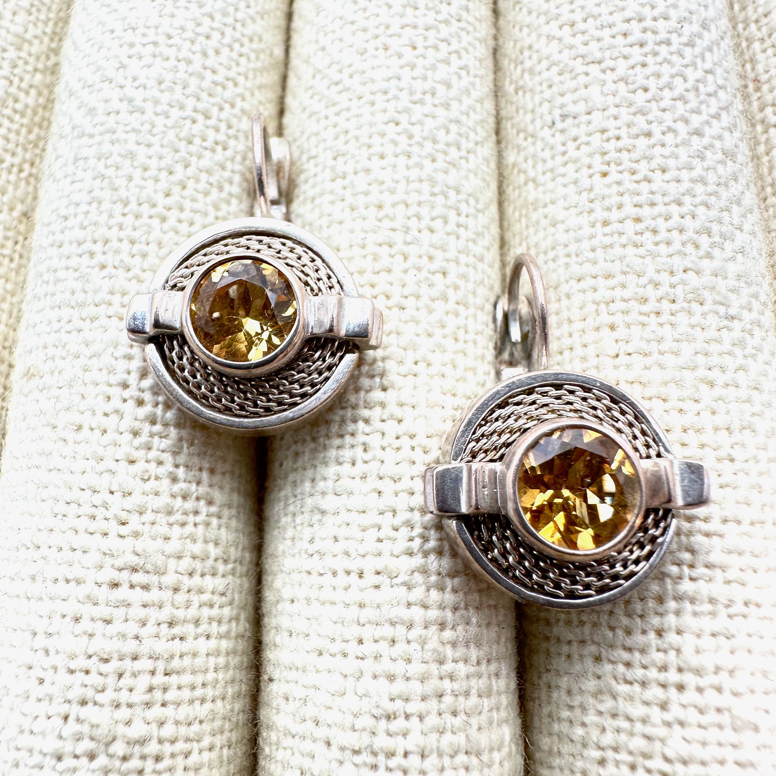 Vintage Judith Ripka Citrine Sterling Silver Pierced Earrings 1 Inch (1 of 2)