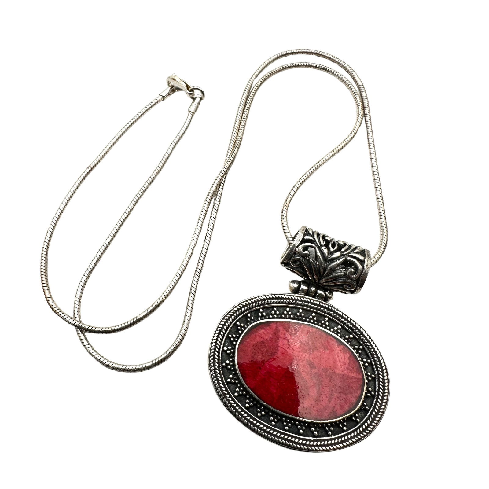 Red Coral Sterling Silver Pendant Necklace 20 Inch Chain 23 Grams (1 of 2)