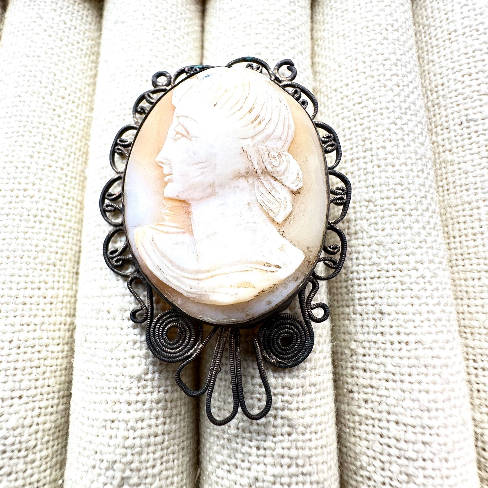 Antique Carved Shell Cameo Sterling Silver 2 Inch No Bale (1 of 2)