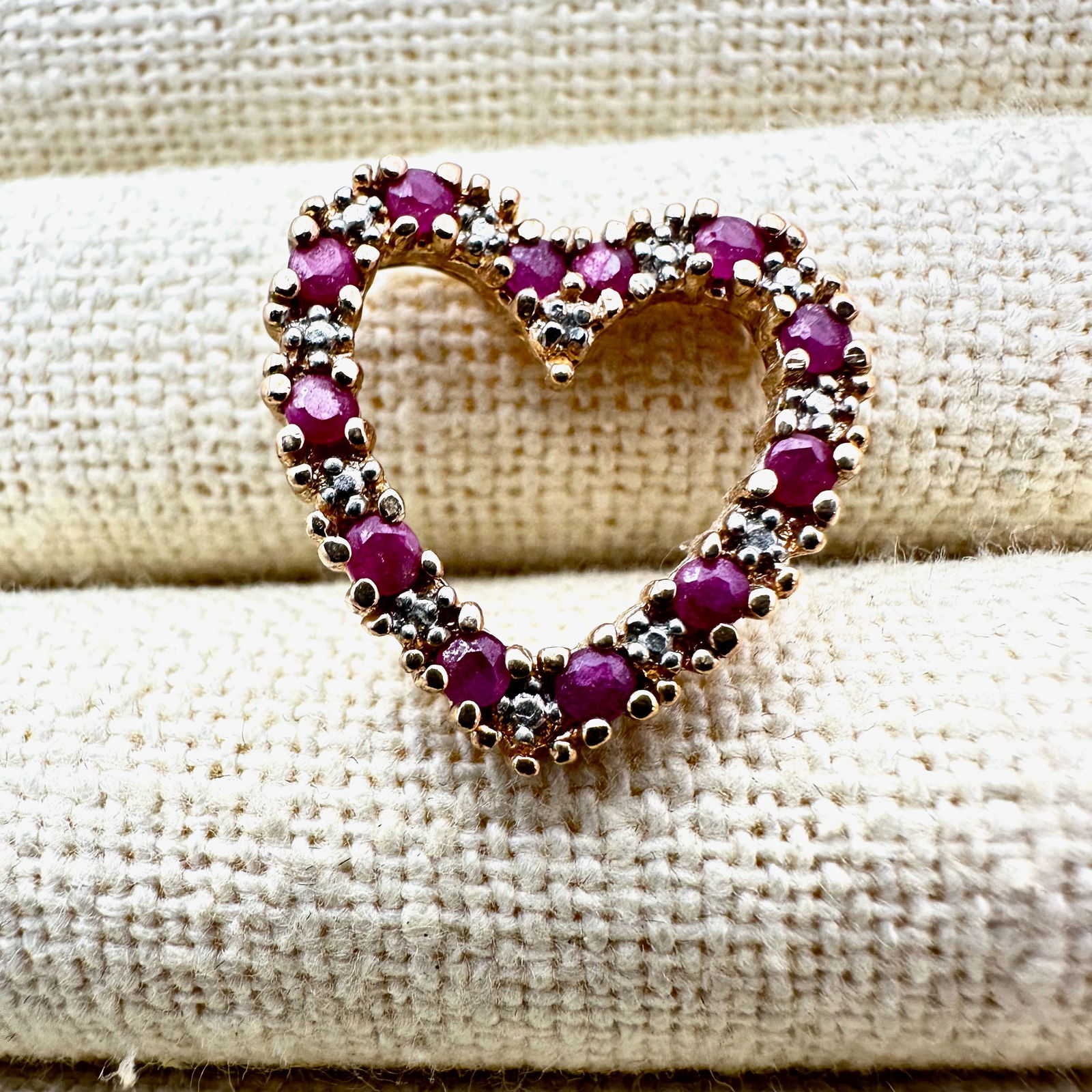 Ruby And Diamond Gold Over Sterling Silver Heart Pendant 3/4 Inch: Ruby And Diamond Gold Over Sterling Silver Heart Pendant 3/4 Inch