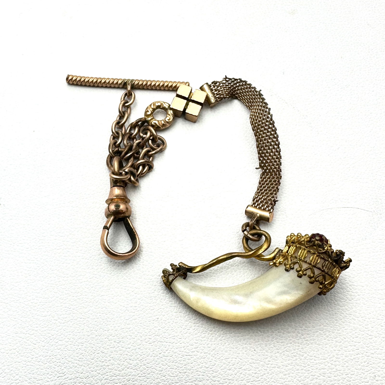 Antique Victorian Gold Filled Pocket Watch Chain and Horn Fob (1 of 2)