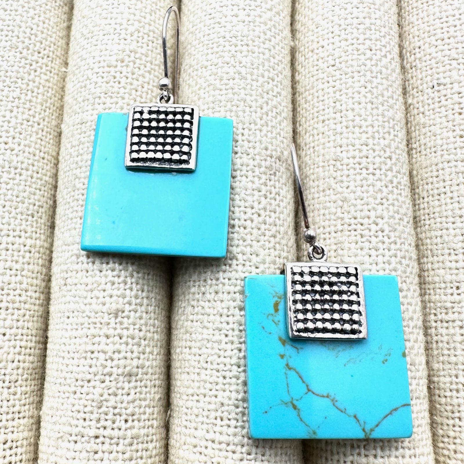 Turquoise Sterling Silver Pierced Earrings 1.5 Inch (1 of 2)
