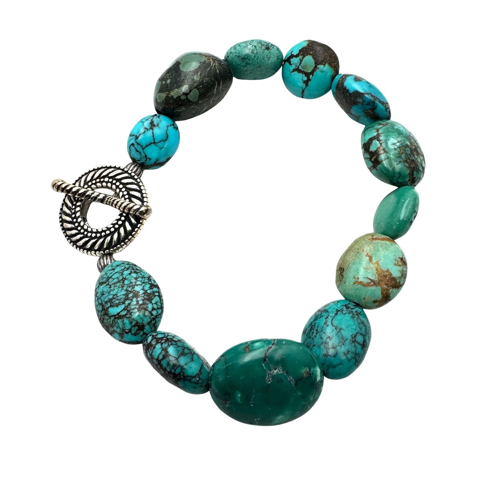 Carolyn Pollack Turquoise Sterling Silver Bead Bracelet 8 Inch (1 of 2)