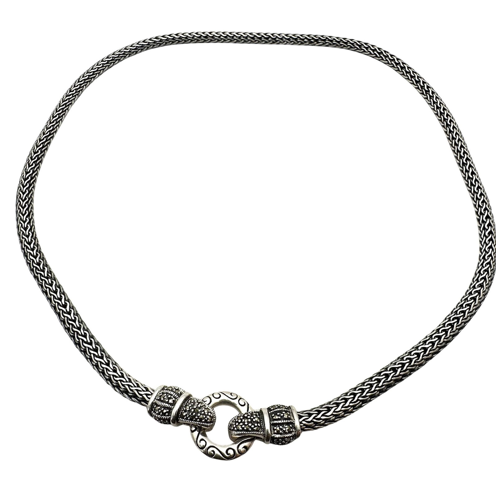 Designer CNA Sterling Silver Marcasite Wheat Chain Necklace for Enhancer Pendant Double Clasp 16 (1 of 2)