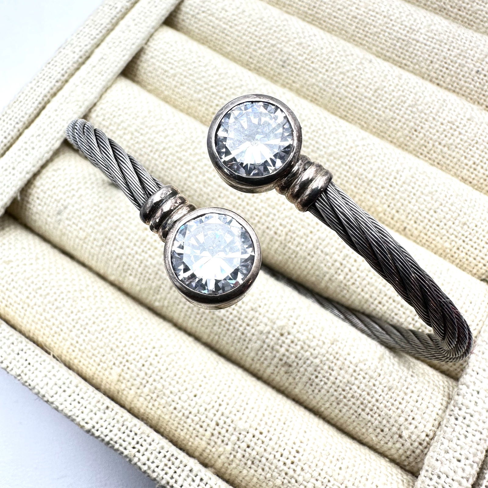 Clear CZ Sterling Silver Bypass Bracelet Adjustable Size 17 Grams (1 of 2)