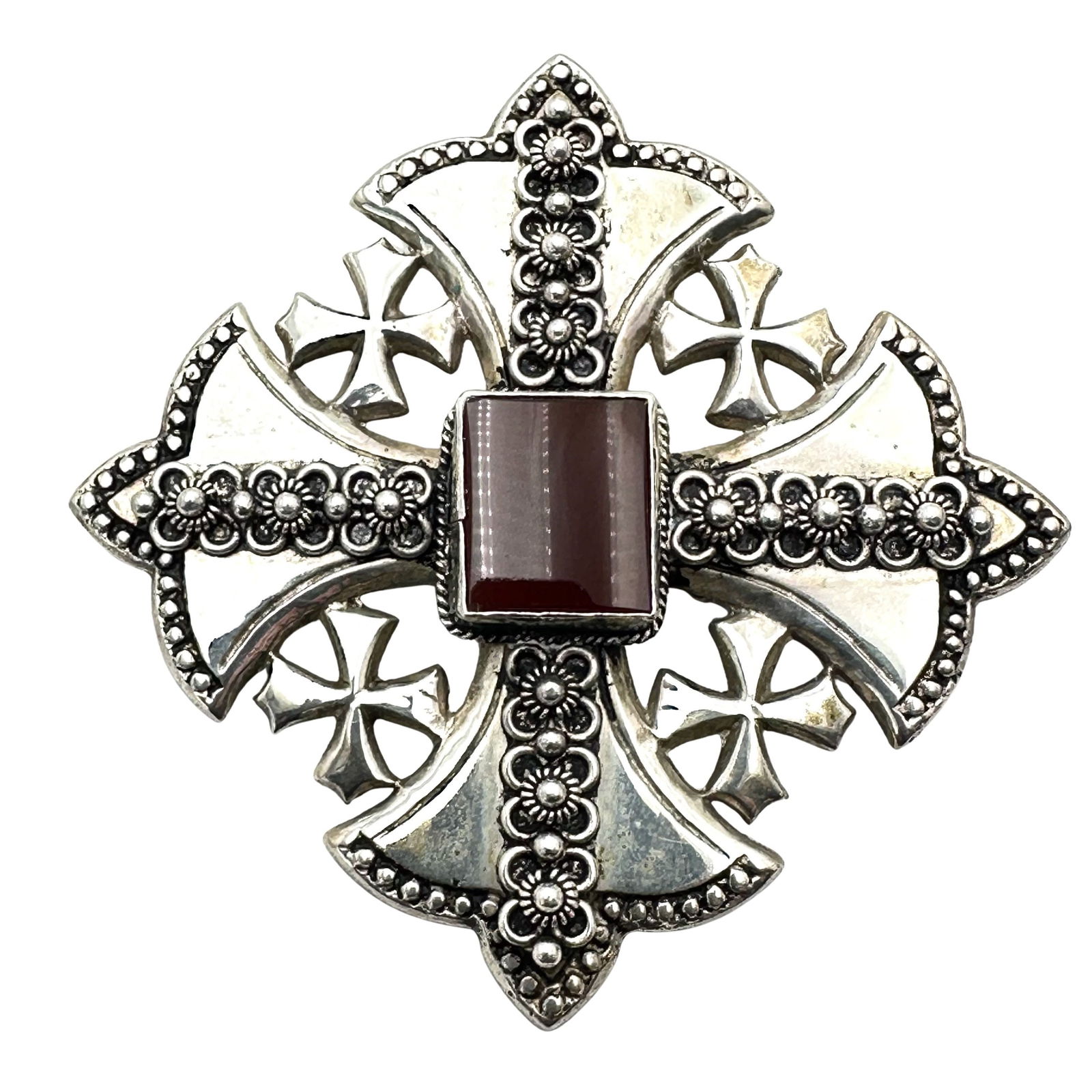 Vintage 900 Silver Jerusalem Cross Pin Pendant 2.5 Inch Weight 36 Grams: Vintage 900 Silver Jerusalem Cross Pin Pendant 2.5 Inch Weight 36 Grams