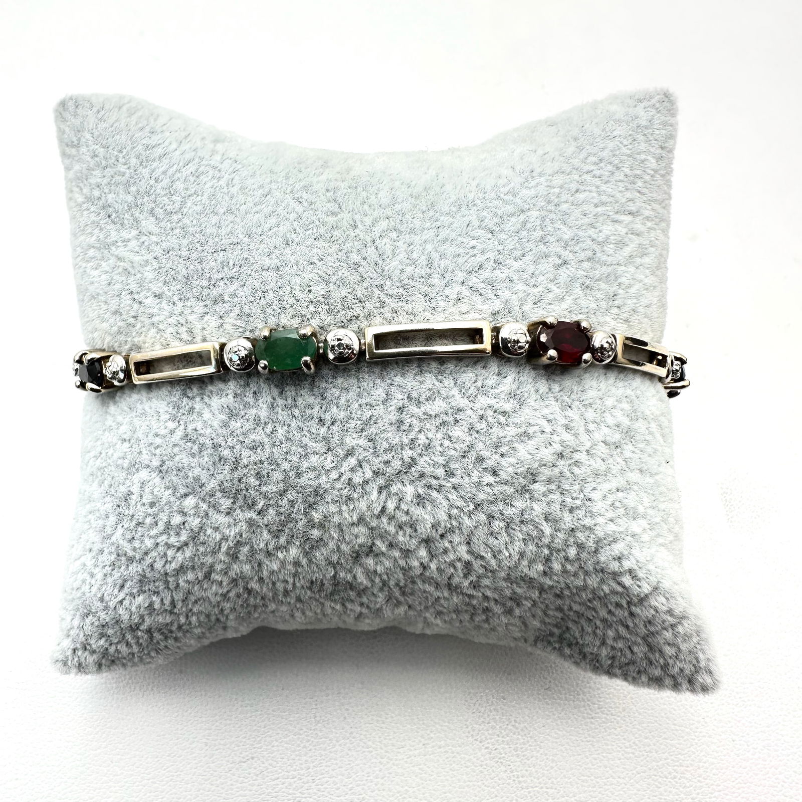 Sapphire Ruby Emerald Gold Over Sterling Silver Tennis Bracelet 7.25 Inch (1 of 2)