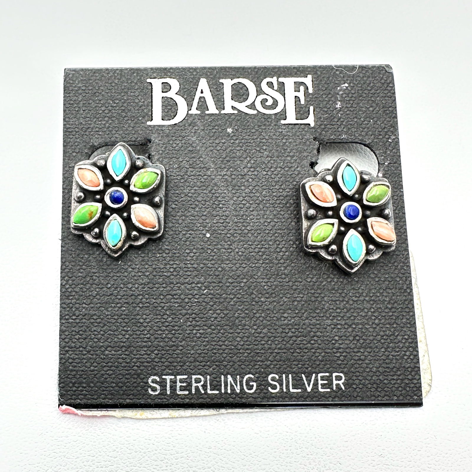Barse Turquoise Coral Sterling Silver Clip Earrings Original Card: Barse Turquoise Coral Sterling Silver Clip Earrings Original Card