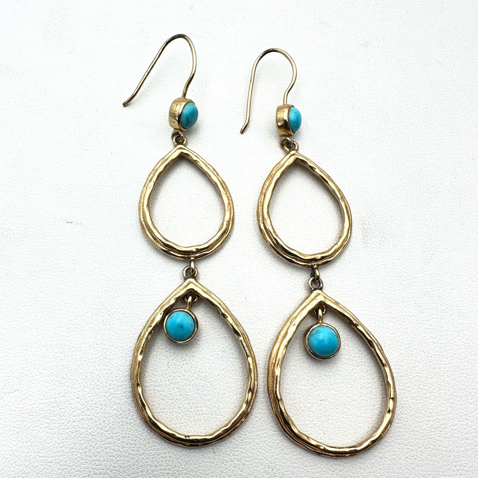 Turquoise Gold Over Sterling Silver Pierced Chandelier Earrings 3.5 Inch Length Weight 12 Grams (1 of 2)