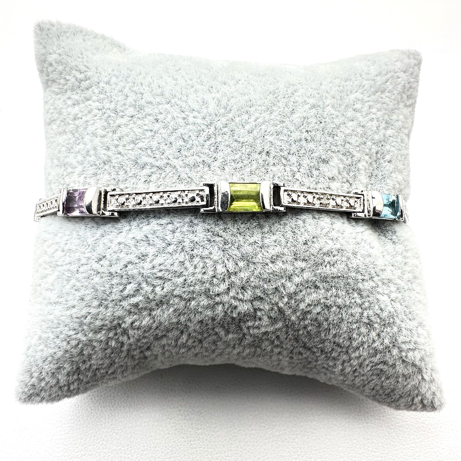 Multi Gemstone Sterling Silver Tennis Bracelet 7 Inch Weight 10 Grams (1 of 2)