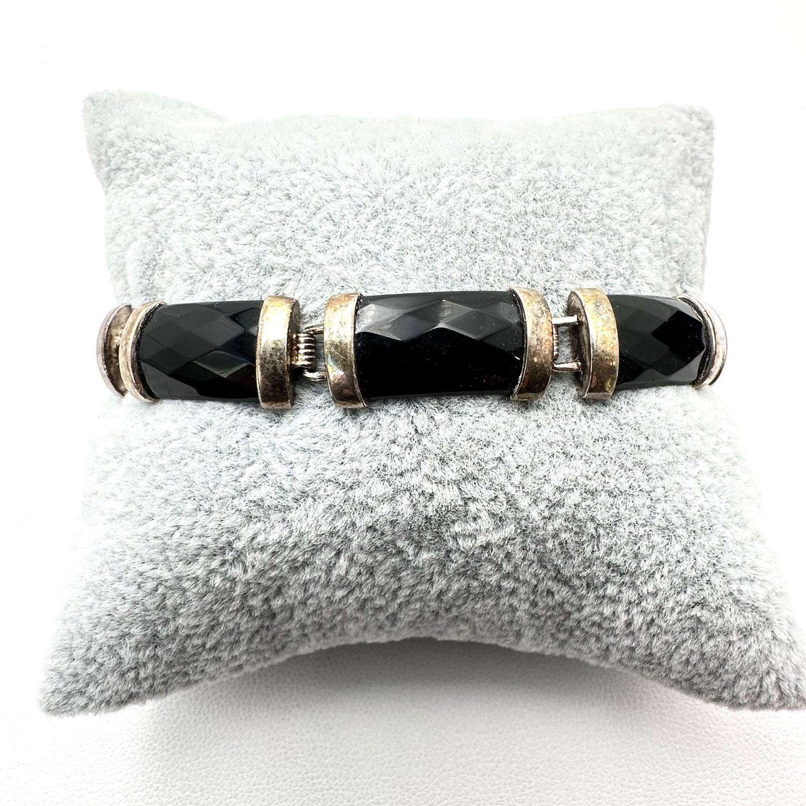 Black Onyx Sterling Silver Bracelet 7.25 Inch Weight 16 Grams (1 of 2)