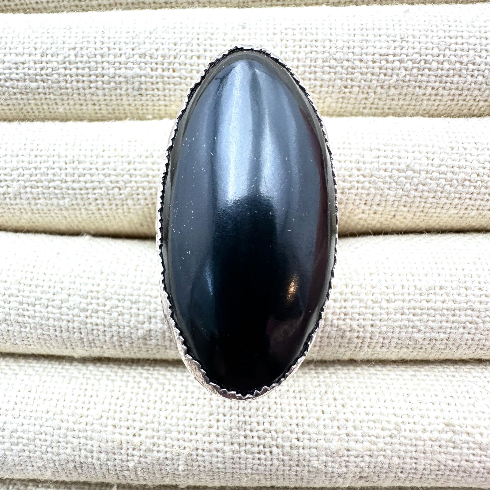 Native American Black Onyx Large Sterling Silver Statement Ring Size 8 Weight 20 Grams (1 of 2)