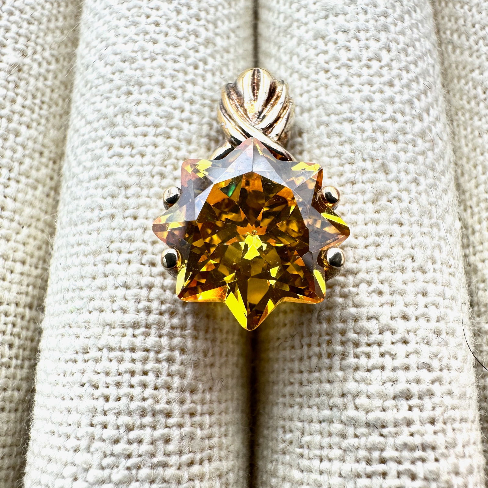 Star Cut Citrine Gemstone Gold Over Sterling Silver 1 Inch: Star Cut Citrine Gemstone Gold Over Sterling Silver 1 Inch