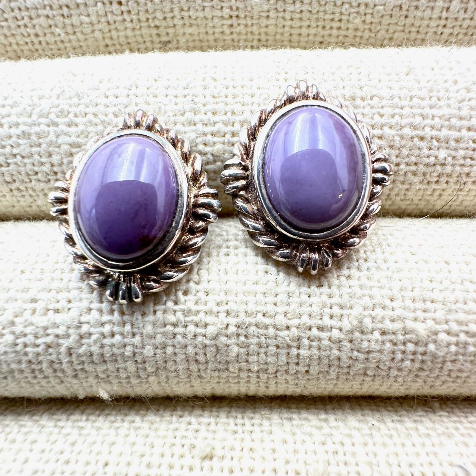 Purple Jade Sterling Silver Pierced Earrings (1 of 2)