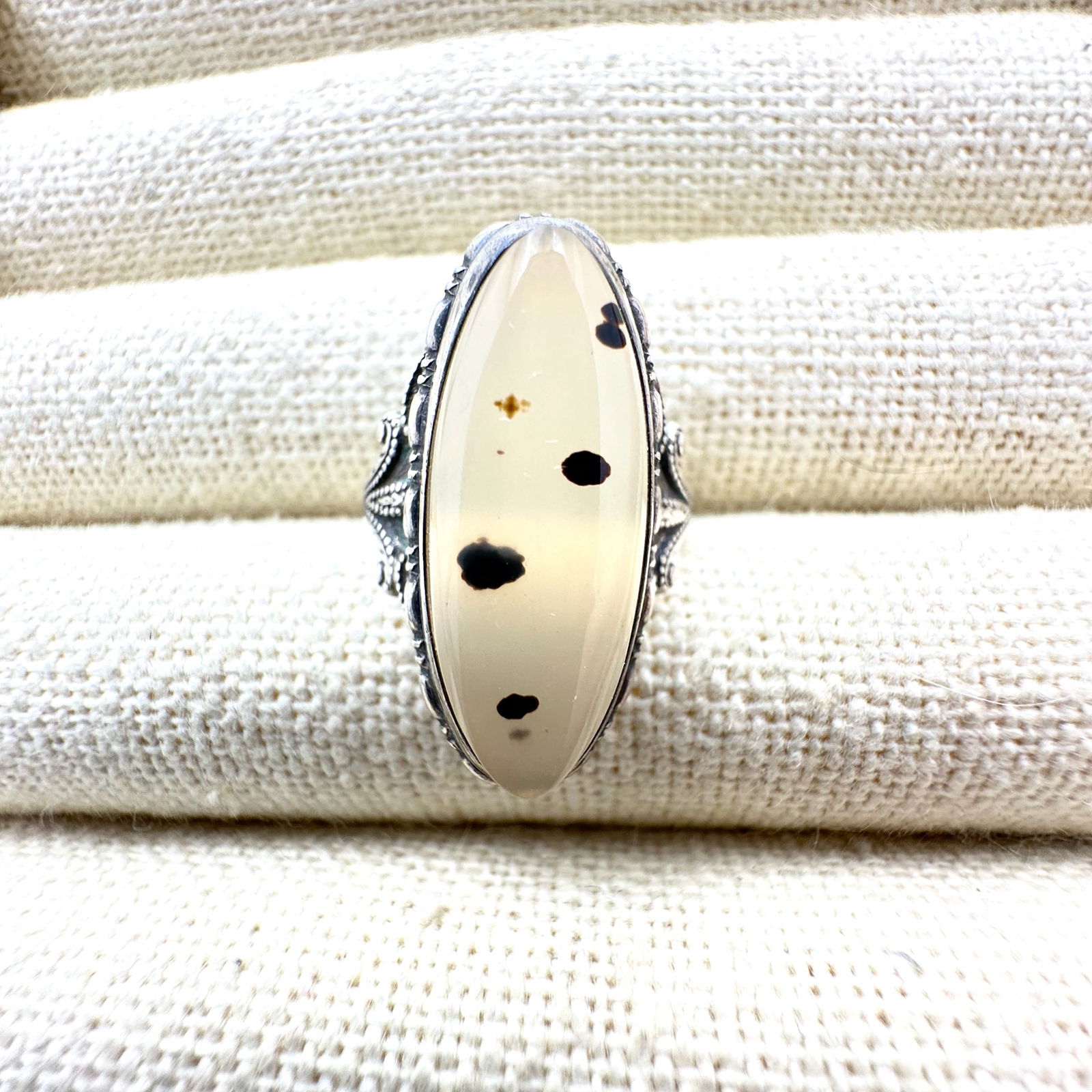 Vintage Agate Sterling Silver Ring Size 4.5 (1 of 2)