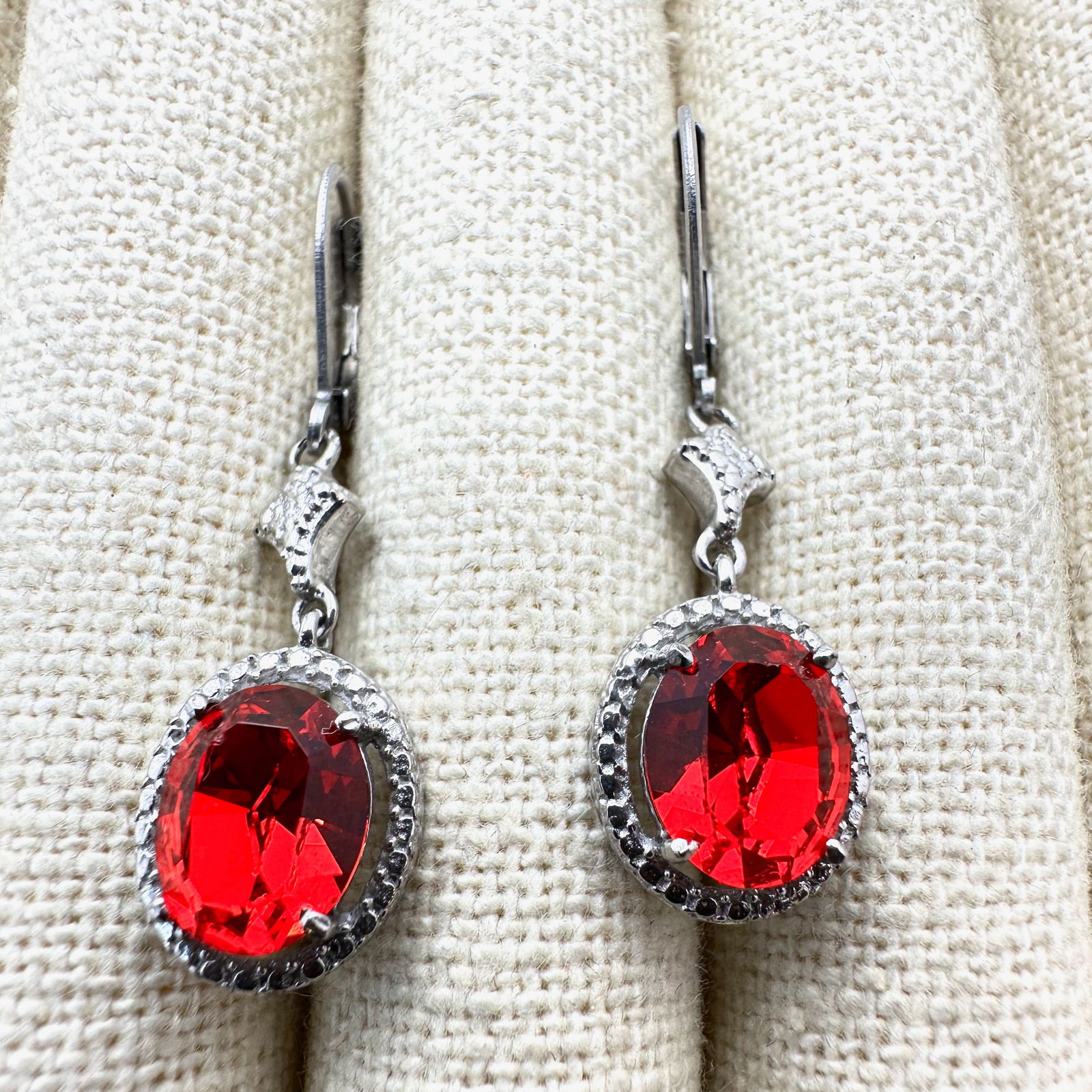 Red Gemstone Sterling Silver Pierced Chandelier Earrings 1.5 Inch (1 of 2)