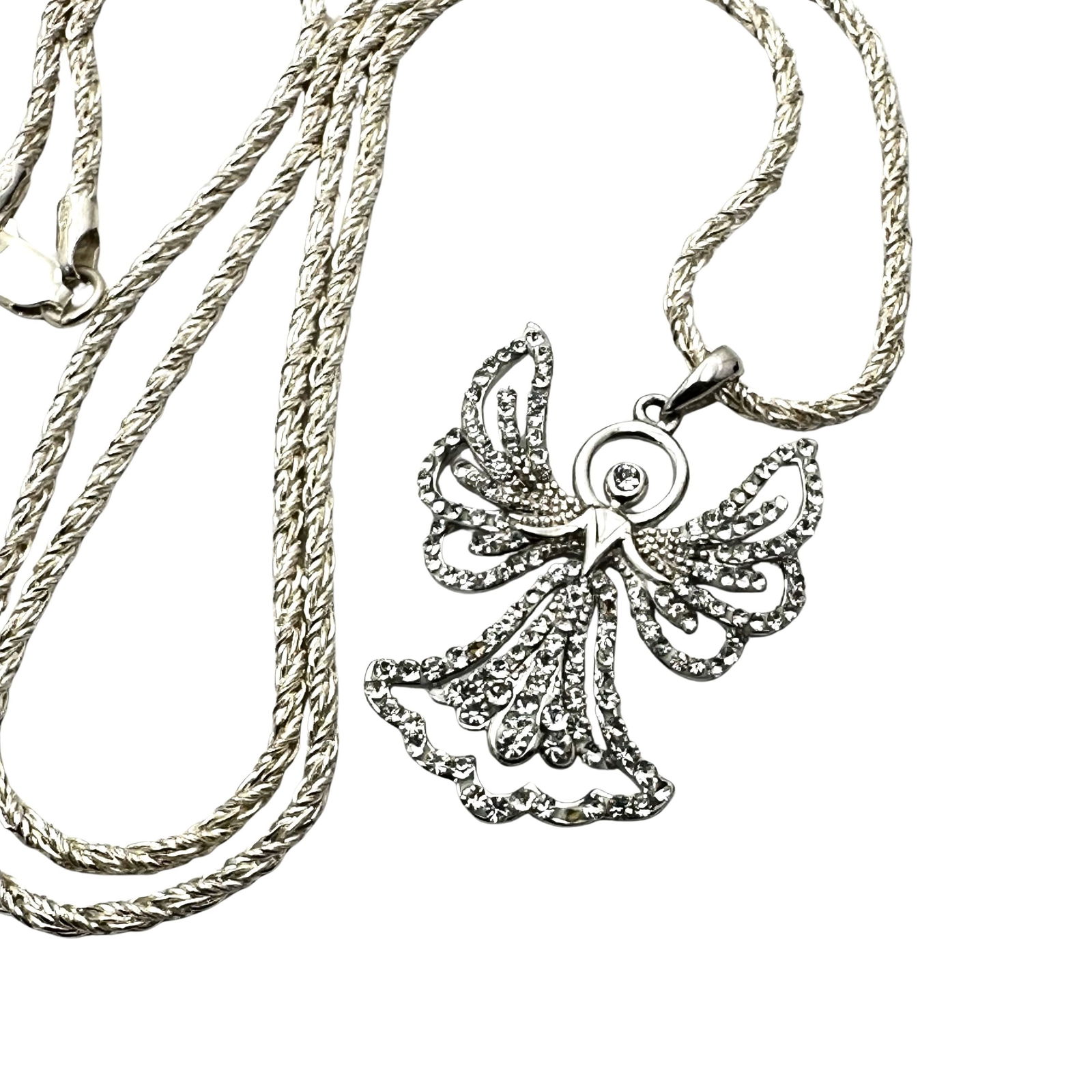 Cubic Zirconia Angel Sterling Silver Pendant Necklace 19 Inch Chain (1 of 2)