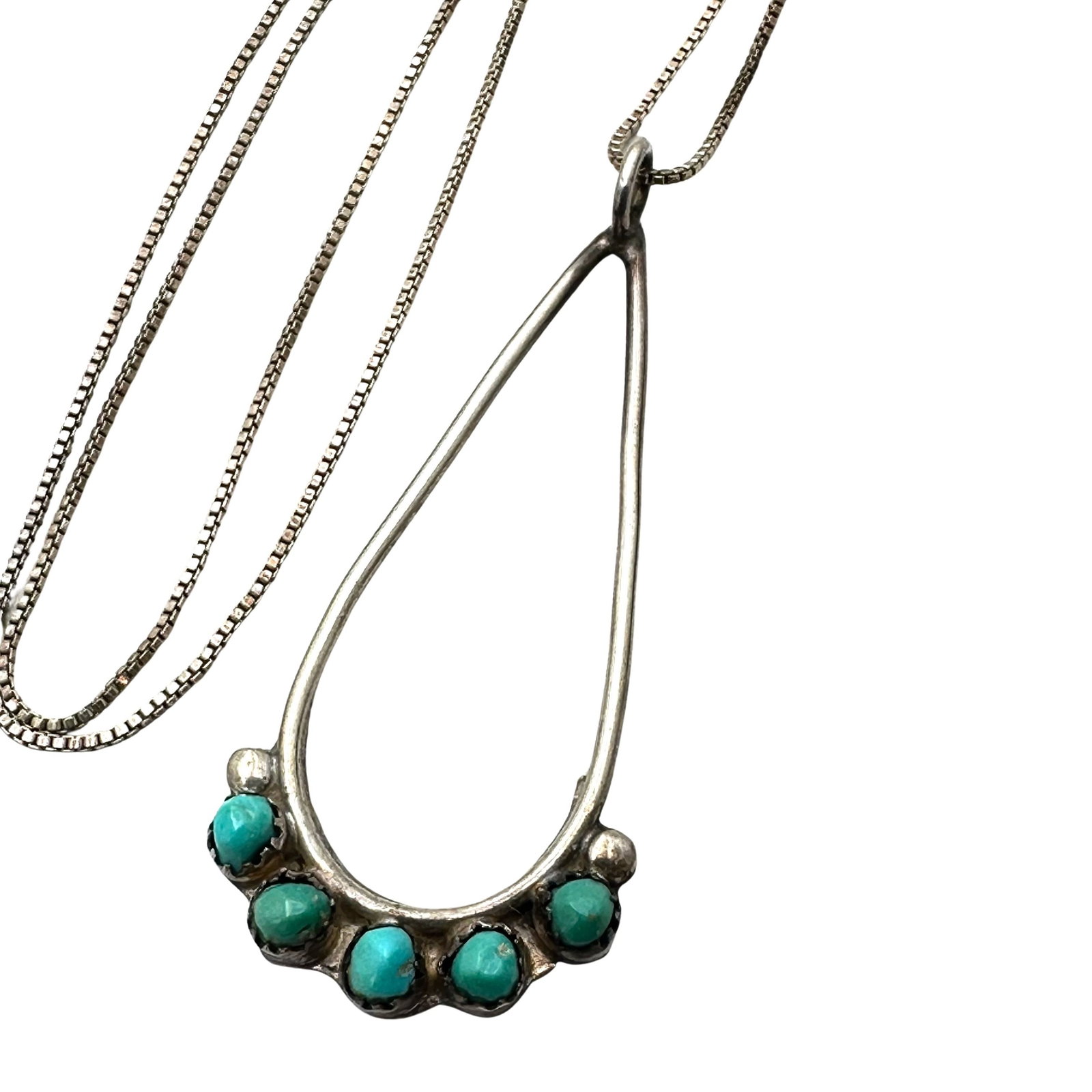 Native American Turquoise Petit Point Pendant Sterling Silver Necklace 20 Inch Chain: Native American Turquoise Petit Point Pendant Sterling Silver Necklace 20 Inch Chain