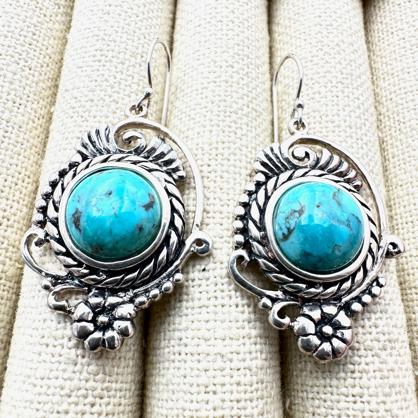 Turquoise and Sterling Silver Earrings 1.5 Inch Length (1 of 2)