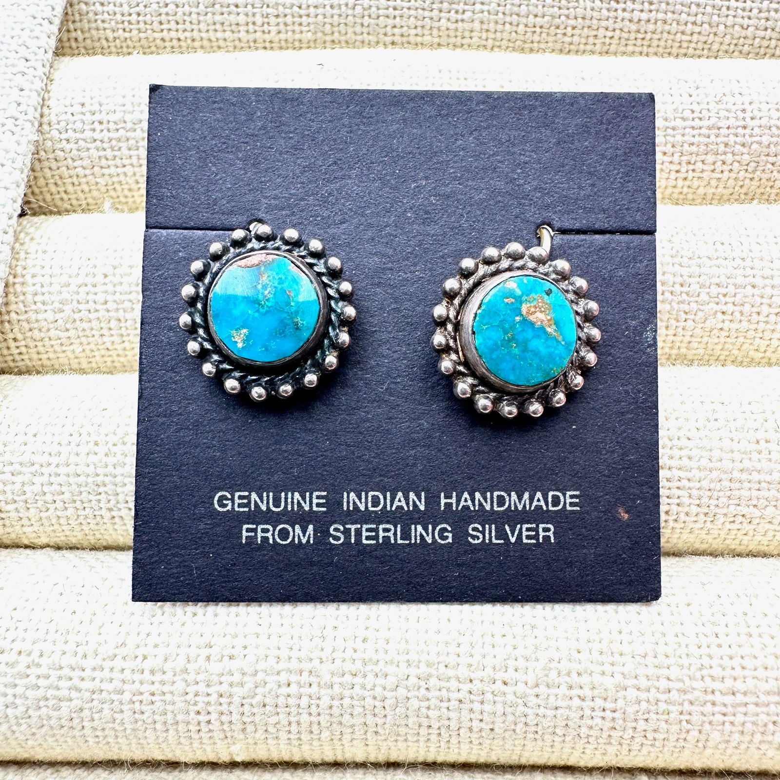 Native American Turquoise Sterling Silver Screw Back Earrings On Original Card: Native American Turquoise Sterling Silver Screw Back Earrings On Original Card