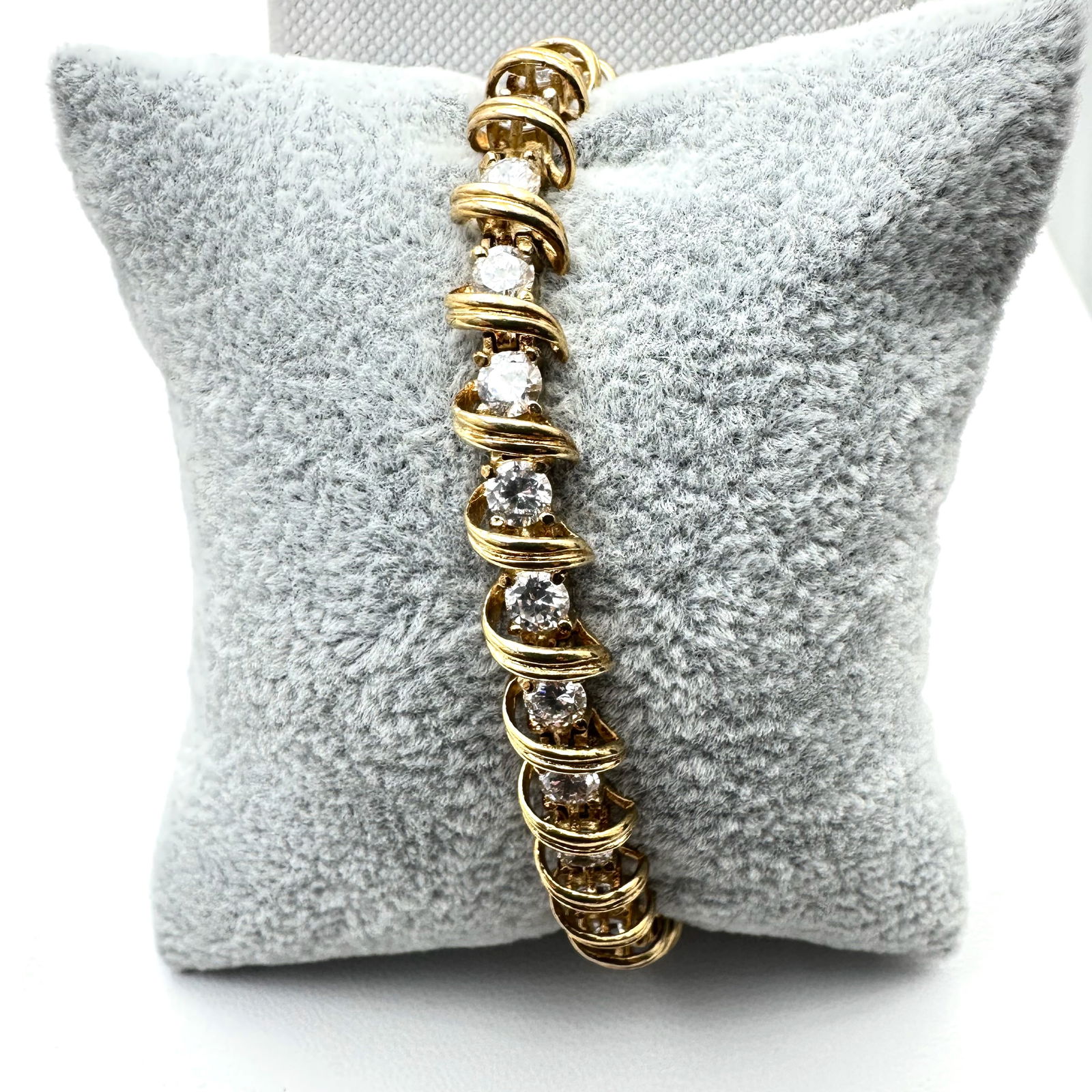 Clear Cubic Zirconia Gold Over Sterling Silver Tennis Style Bracelet 7 Inch Weight 20 Grams: Clear Cubic Zirconia Gold Over Sterling Silver Tennis Style Bracelet 7 Inch Weight 20 Grams