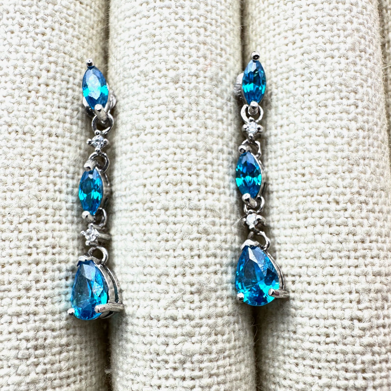 Blue Gemstone and Diamond Accent Sterling Silver Pierced Chandelier Earrings 1.25 Inch (1 of 2)