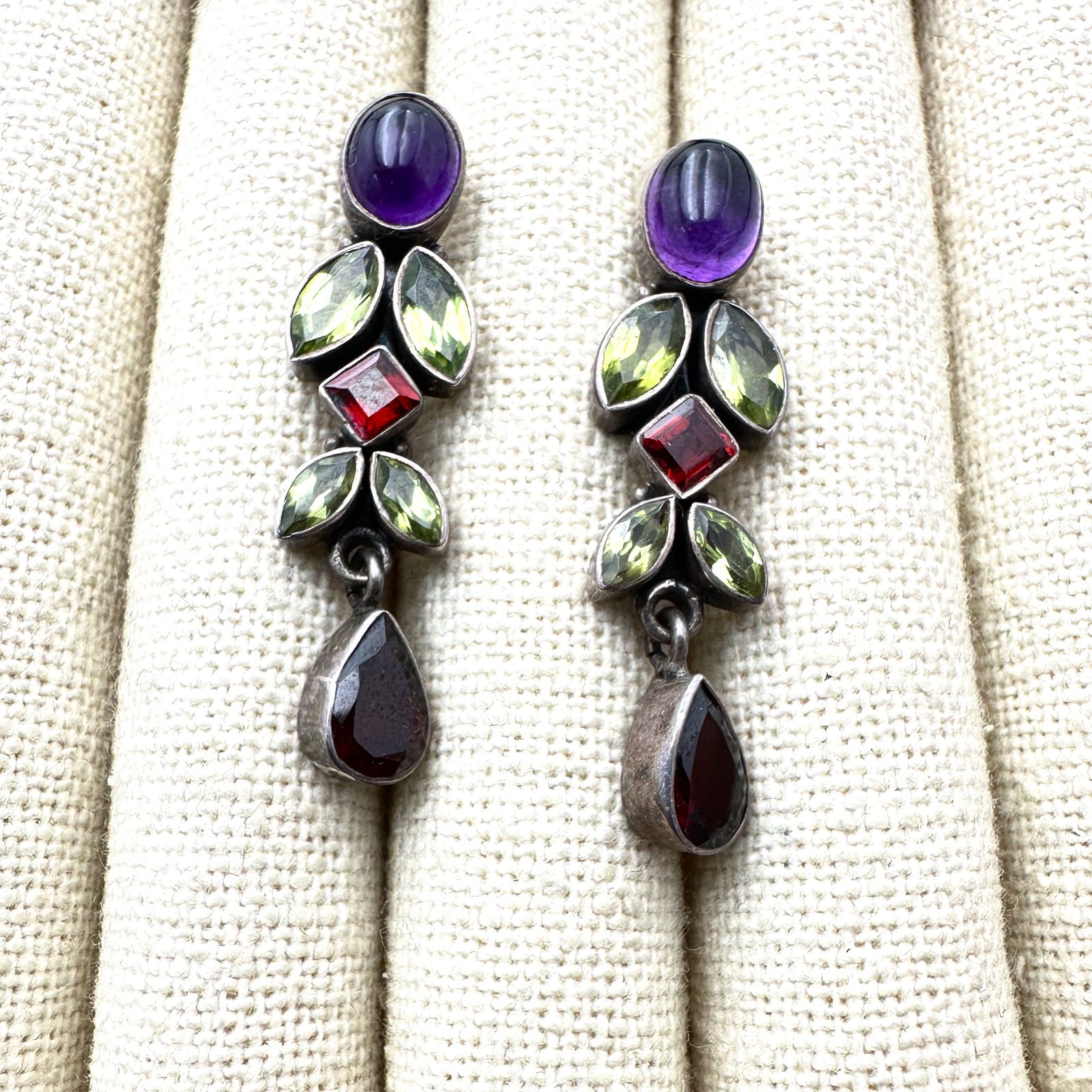 Nicky Butler Amethyst Peridot Garnet Gemstone Sterling Silver Pierced Earrings 1.5 Inch: Nicky Butler Amethyst Peridot Garnet Gemstone Sterling Silver Pierced Earrings 1.5 Inch
