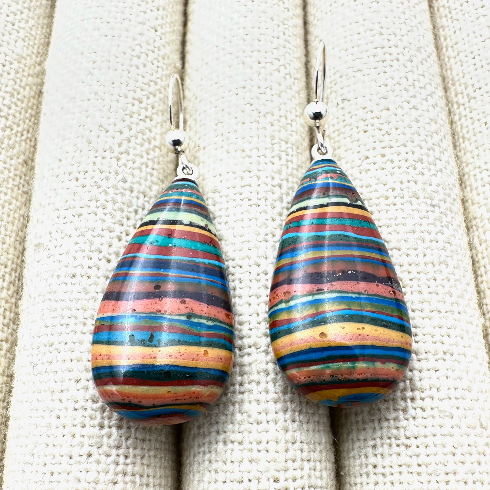 Jay King Mine Finds Rainbow Calsilica Gemstone Sterling Silver Pierced Earrings 1.5 Inch: Jay King Mine Finds Rainbow Calsilica Gemstone Sterling Silver Pierced Earrings 1.5 Inch