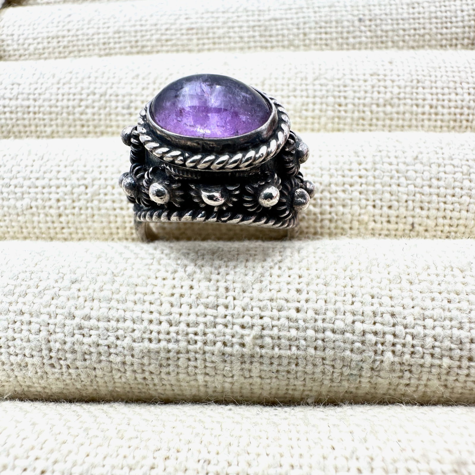 Vintage Mexico Purple Amethyst Sterling Silver Poison Ring Size 6.5 Older Eagle Mark: Vintage Mexico Purple Amethyst Sterling Silver Poison Ring Size 6.5 Older Eagle Mark