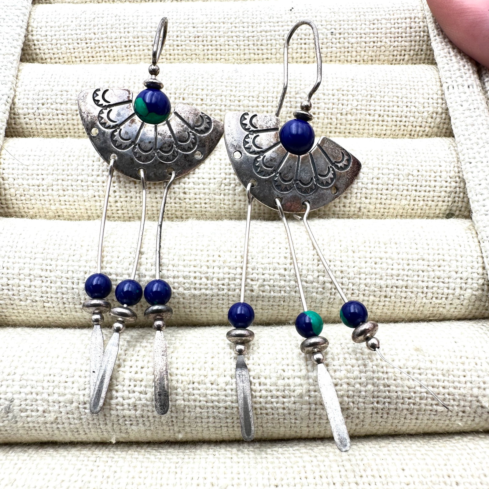 American Southwest Azurite Sterling Silver Pierced Chandelier Earrings 2.5 Inch: American Southwest Azurite Sterling Silver Pierced Chandelier Earrings 2.5 Inch