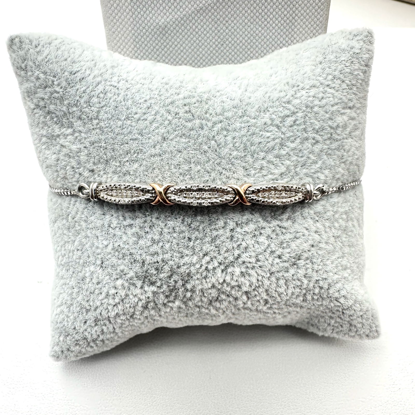 Diamond Sterling Silver Rose Gold Accents Bolo Bracelet Adjustable Size (1 of 2)