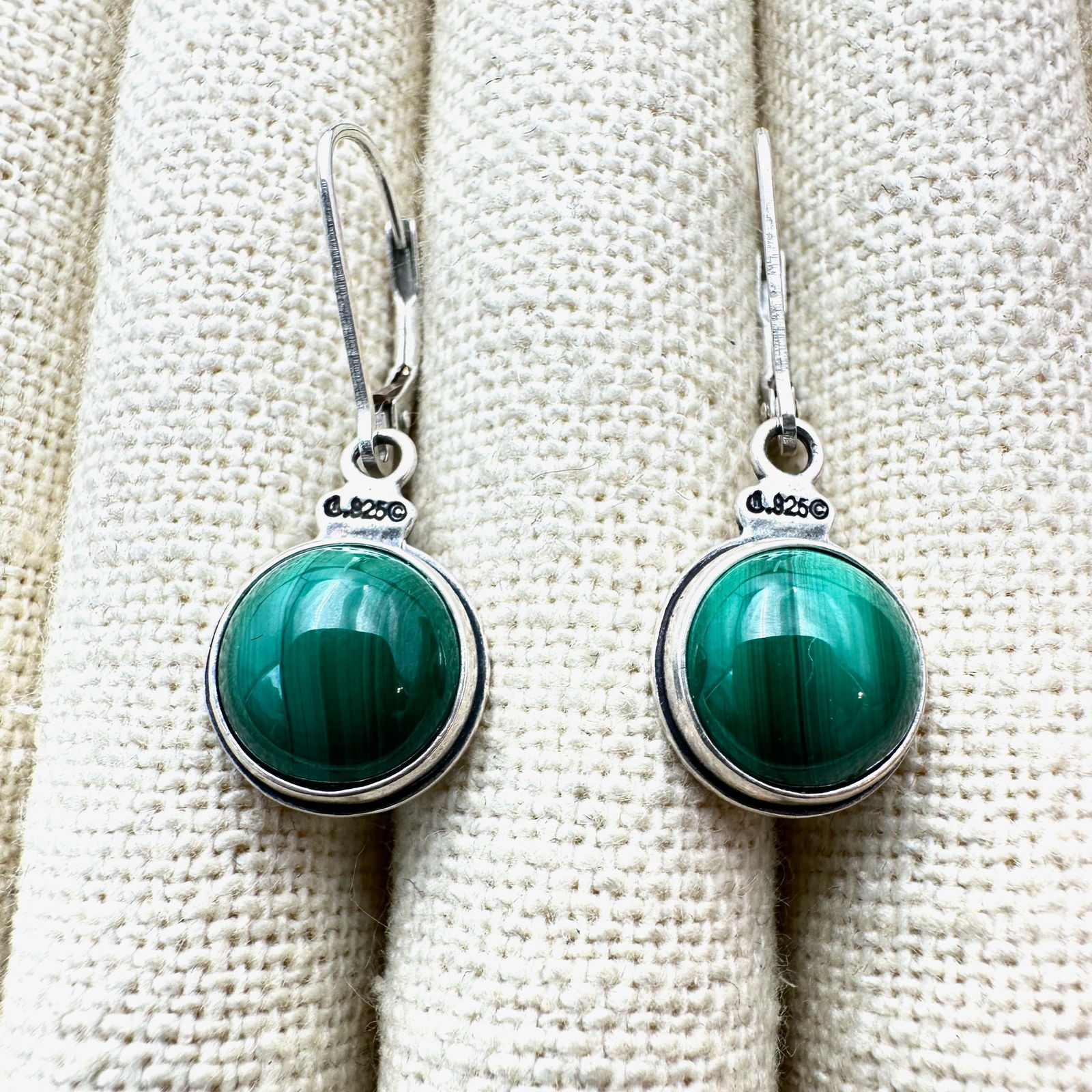 Carolyn Pollack Green Malachite Gemstone Sterling Silver Pierced Earrings 1 Inch (1 of 2)