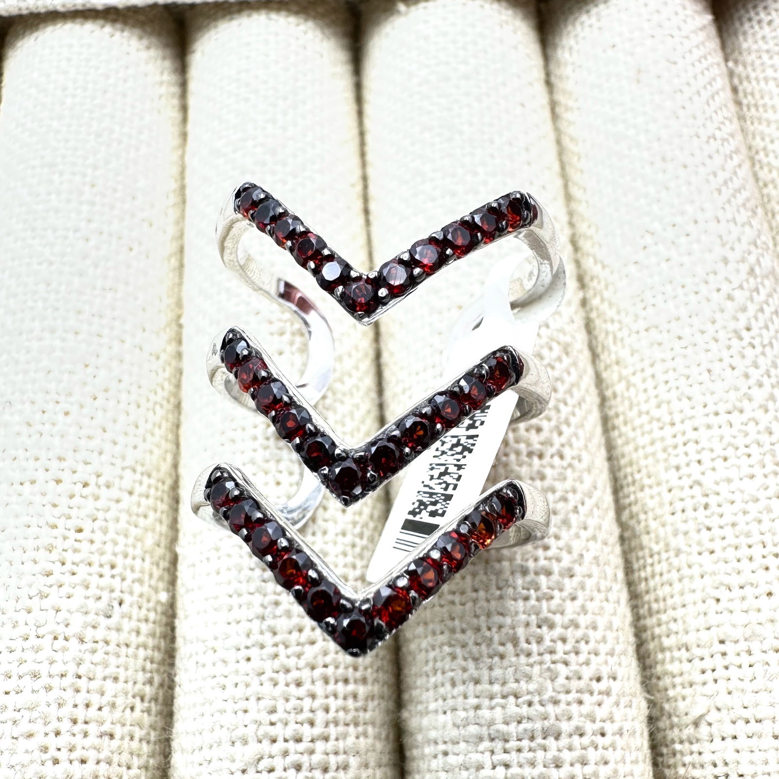 Red Garnet Sterling Silver Ring Adjustable Size Set at Size 9 Original Tag Attached Unworn Condition: Red Garnet Sterling Silver Ring Adjustable Size Set at Size 9 Original Tag Attached Unworn Condition