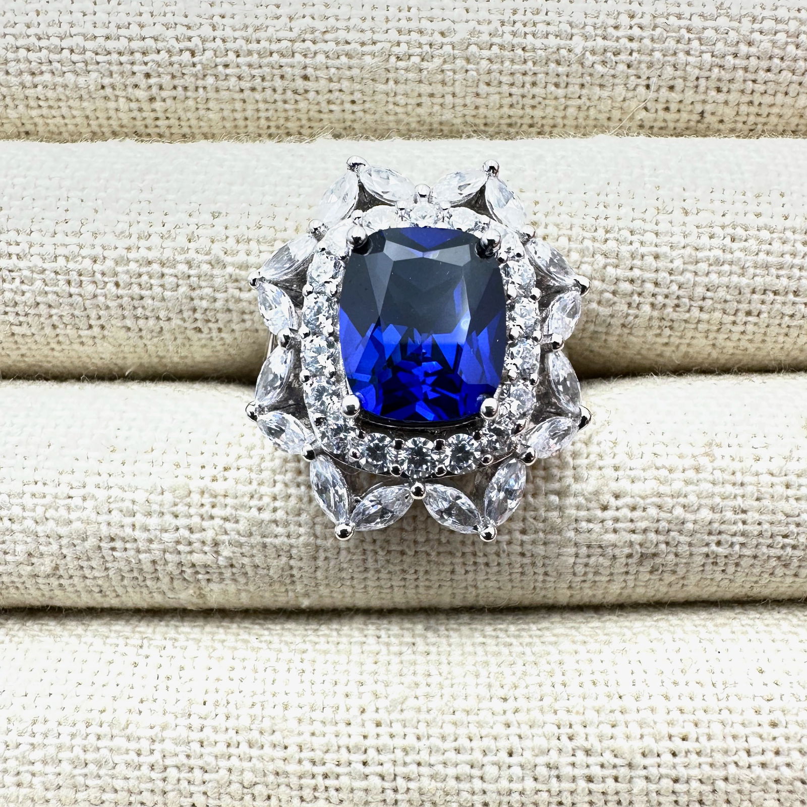 Blue Sapphire Clear CZ Sterling silver Ring Size 8 Weight 12 Grams (1 of 2)