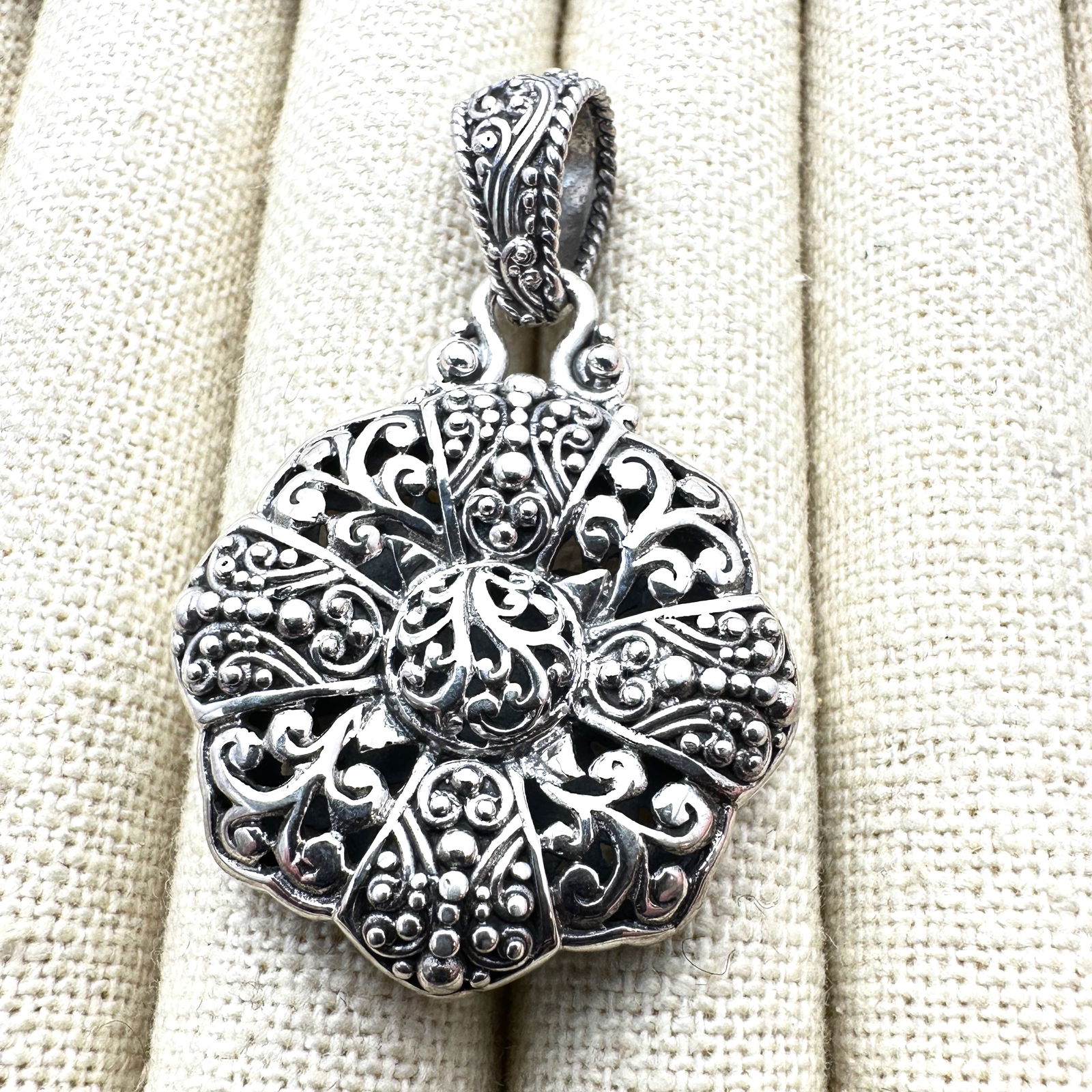 Designer Sarda Indonesian Sterling Silver Large Pendant for Necklace 2 Inch Weight 13 Grams (1 of 2)