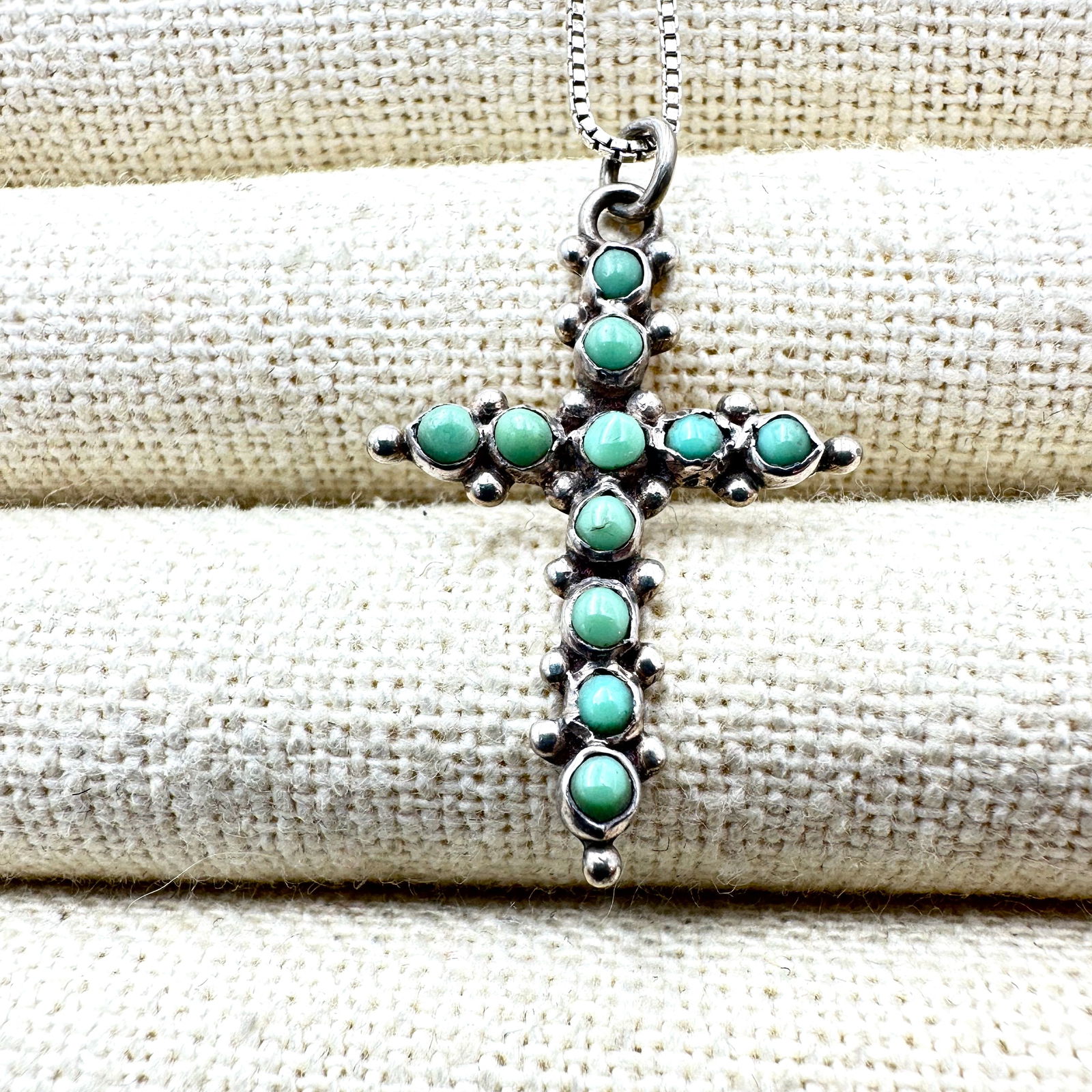 Vintage Mexico Turquoise Cross Pendant Sterling Silver Necklace 18 Inch Chain: Vintage Mexico Turquoise Cross Pendant Sterling Silver Necklace 18 Inch Chain