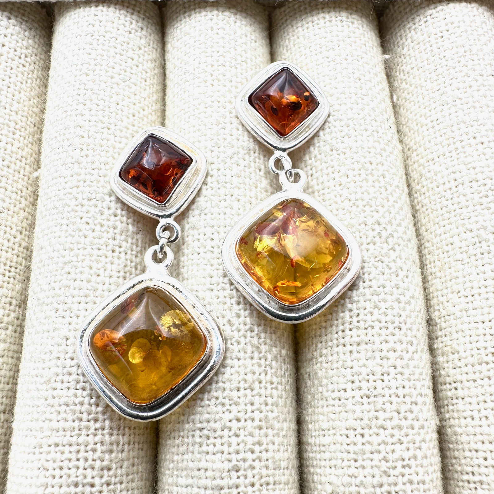Natural Amber Sterling Silver Pierced Chandelier Earrings 1.5 Inch (1 of 2)